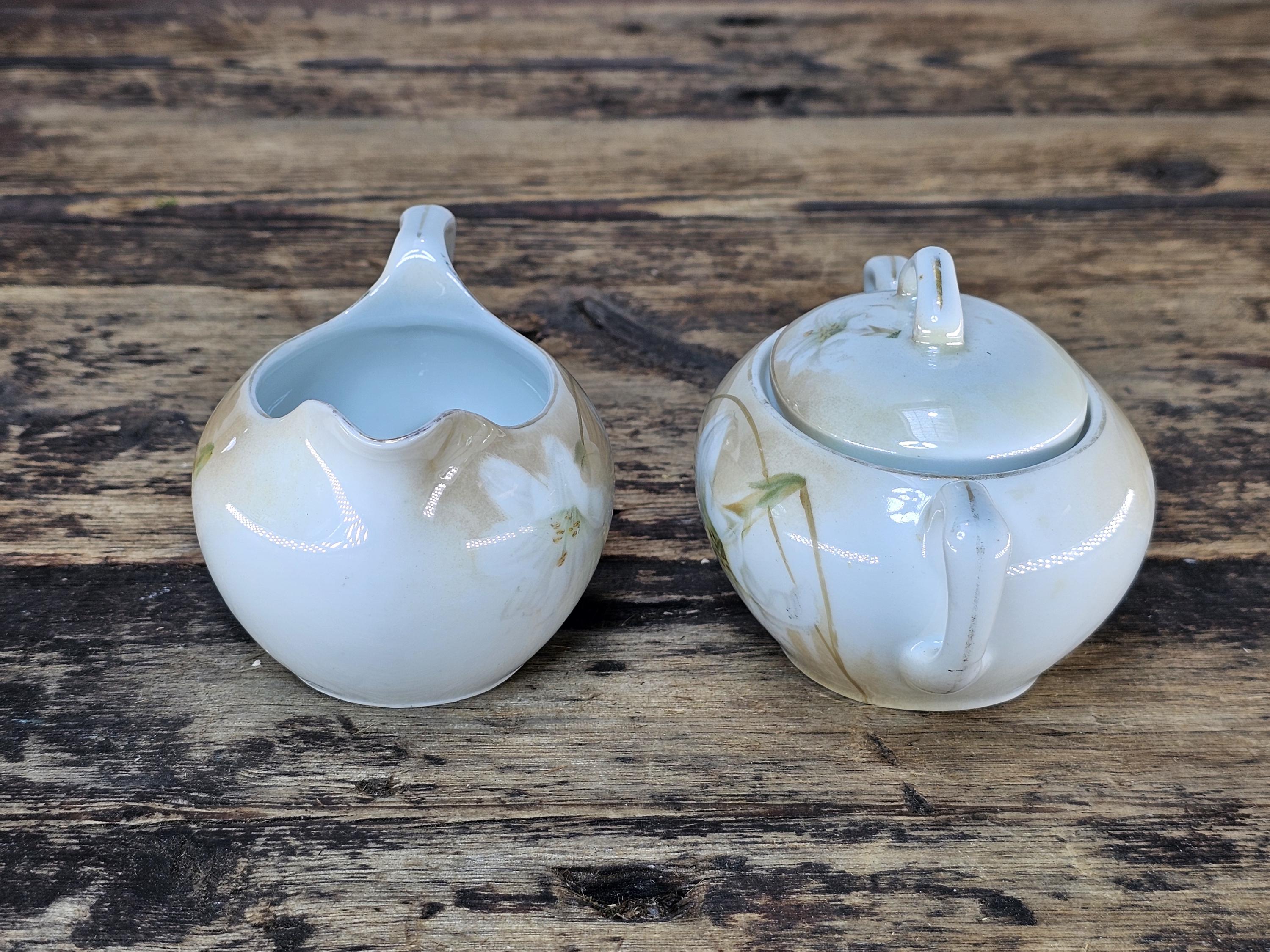 Antique RS Germany Creamer & Sugar Bowl Set - White Lilies, c. 1910s-20s