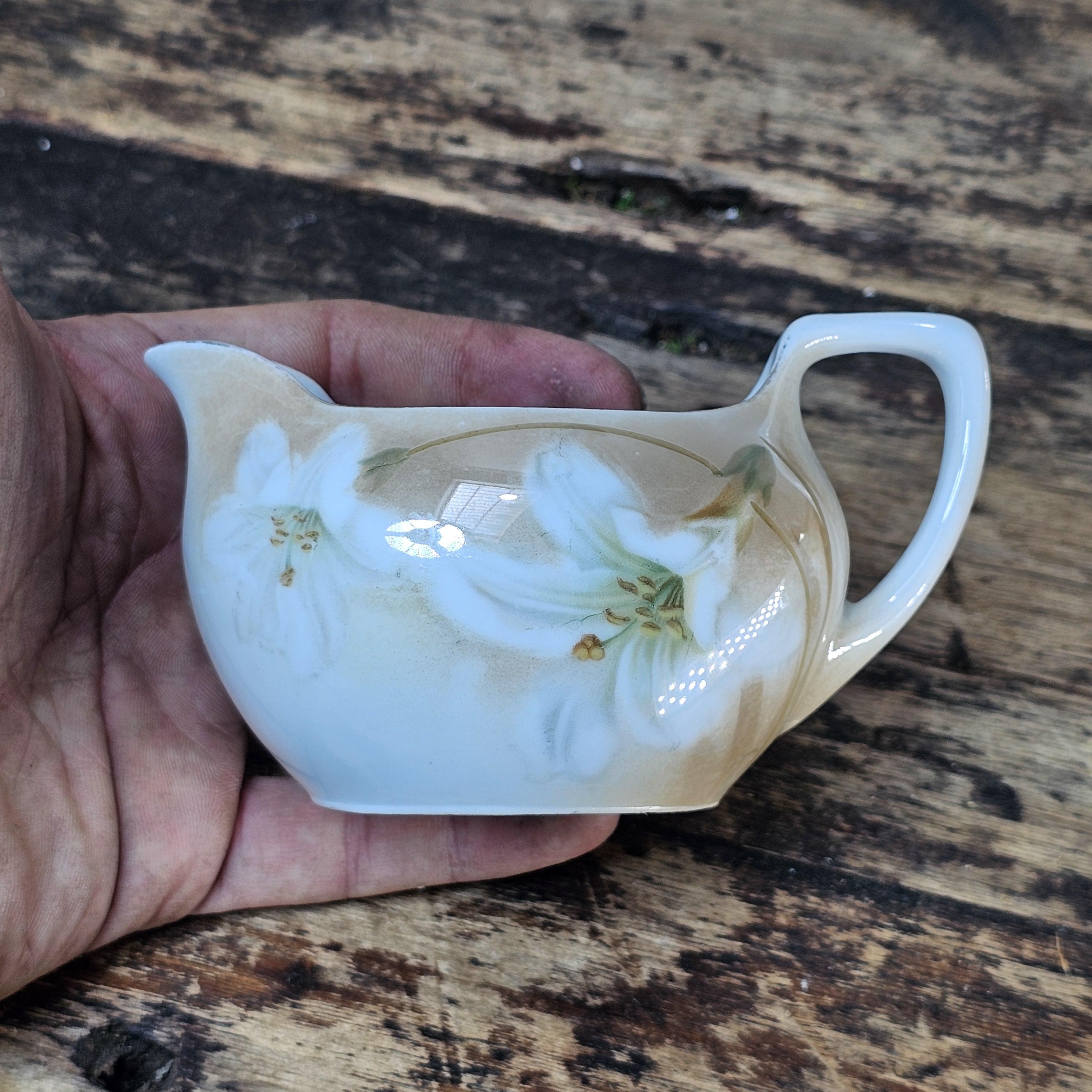 Antique RS Germany Creamer & Sugar Bowl Set - White Lilies, c. 1910s-20s