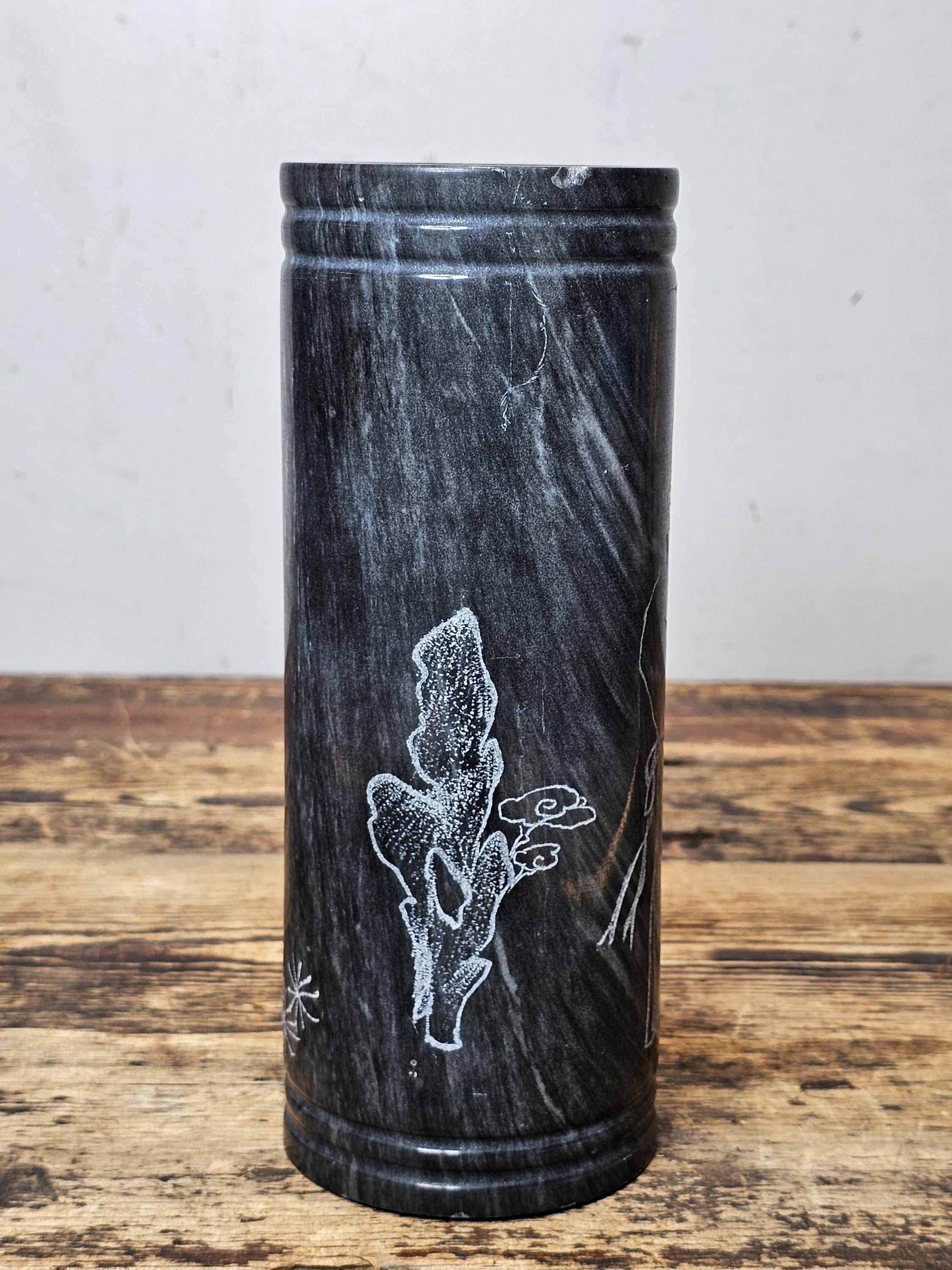 Vintage Chinese Etched Marble Vase / Brush Pot