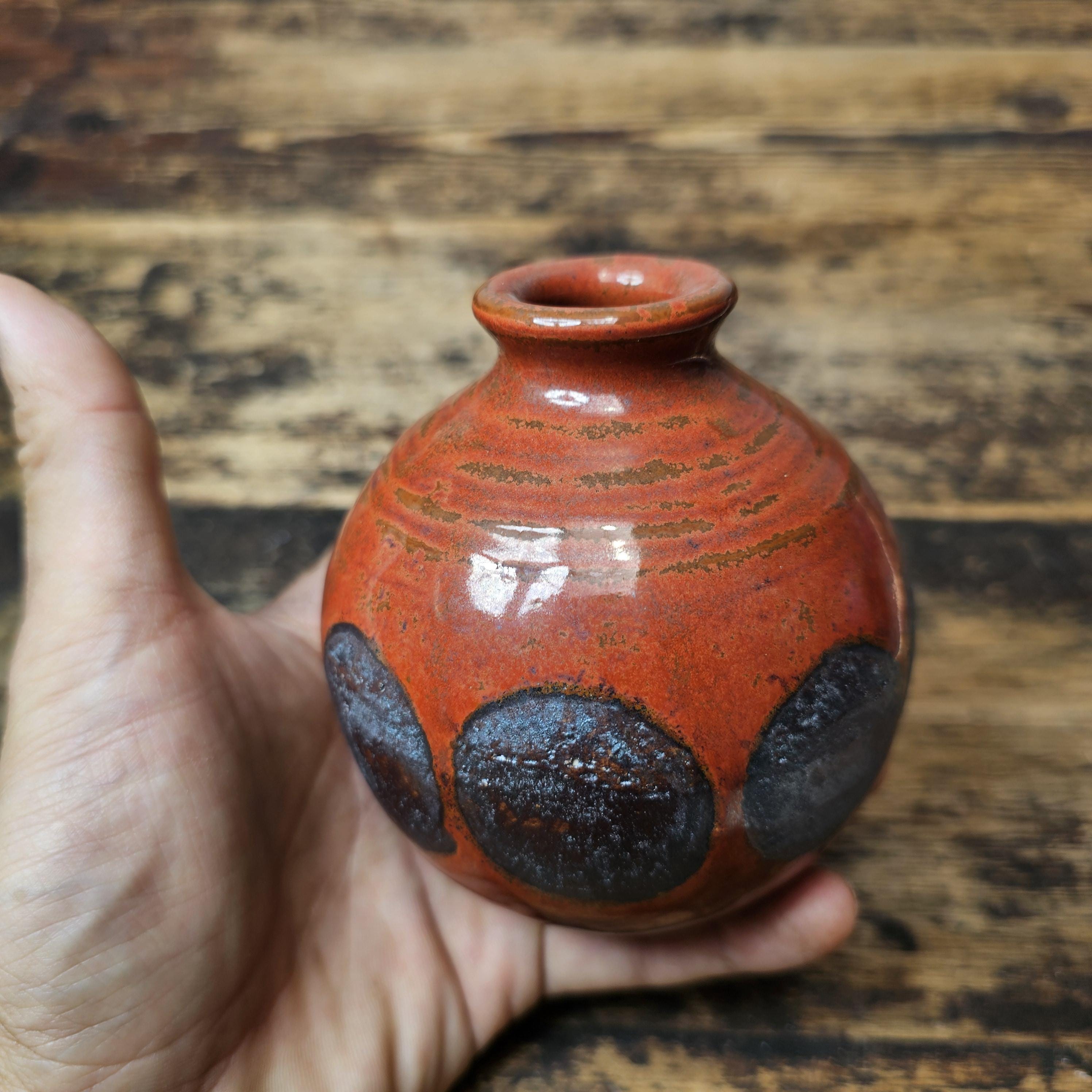 Handmade Studio Pottery Bud Vase 3.5"Dia. x 4"H