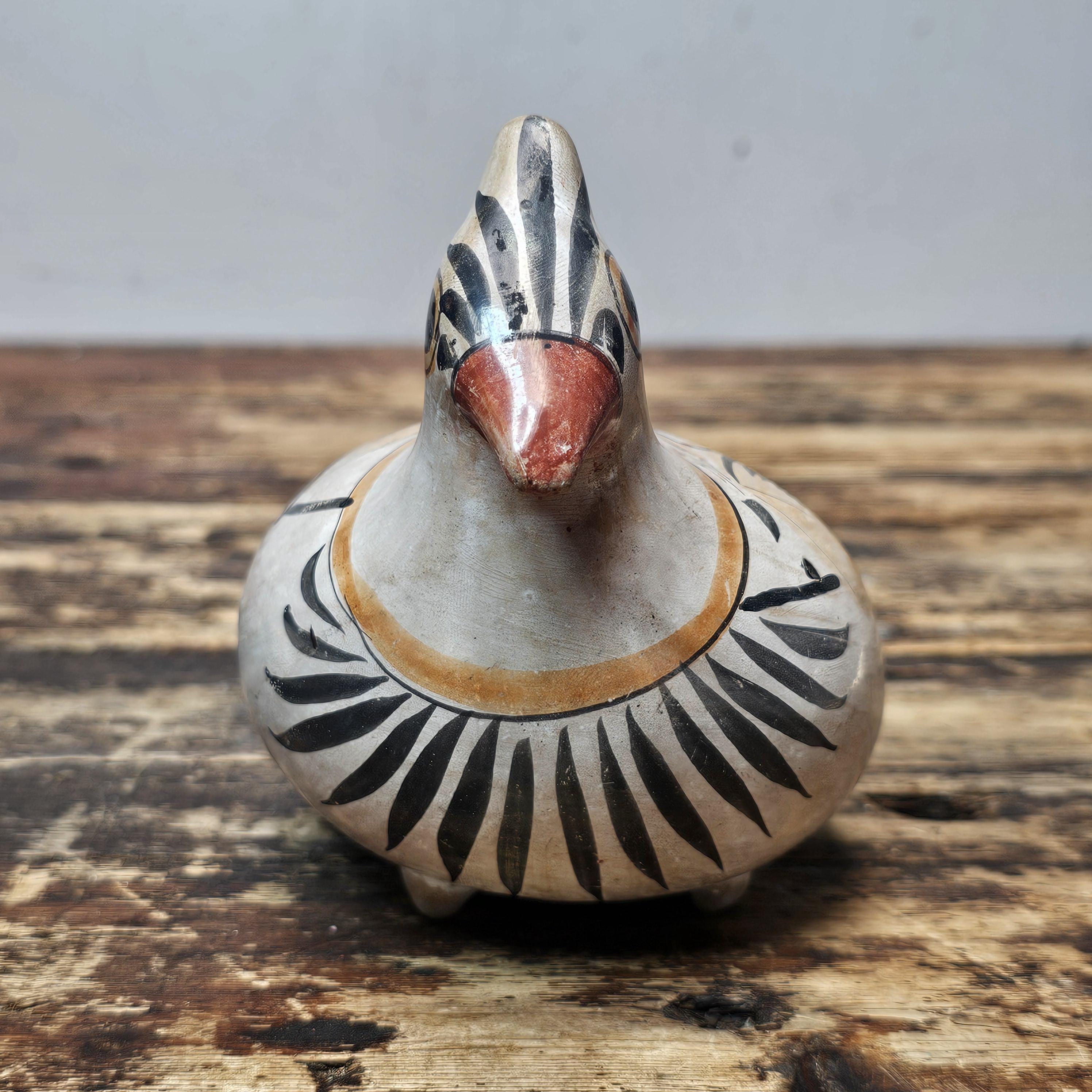 Vintage Hand-Painted Tonalá Pottery Bird | Jalisco, Mexico Folk Art 6.75"L