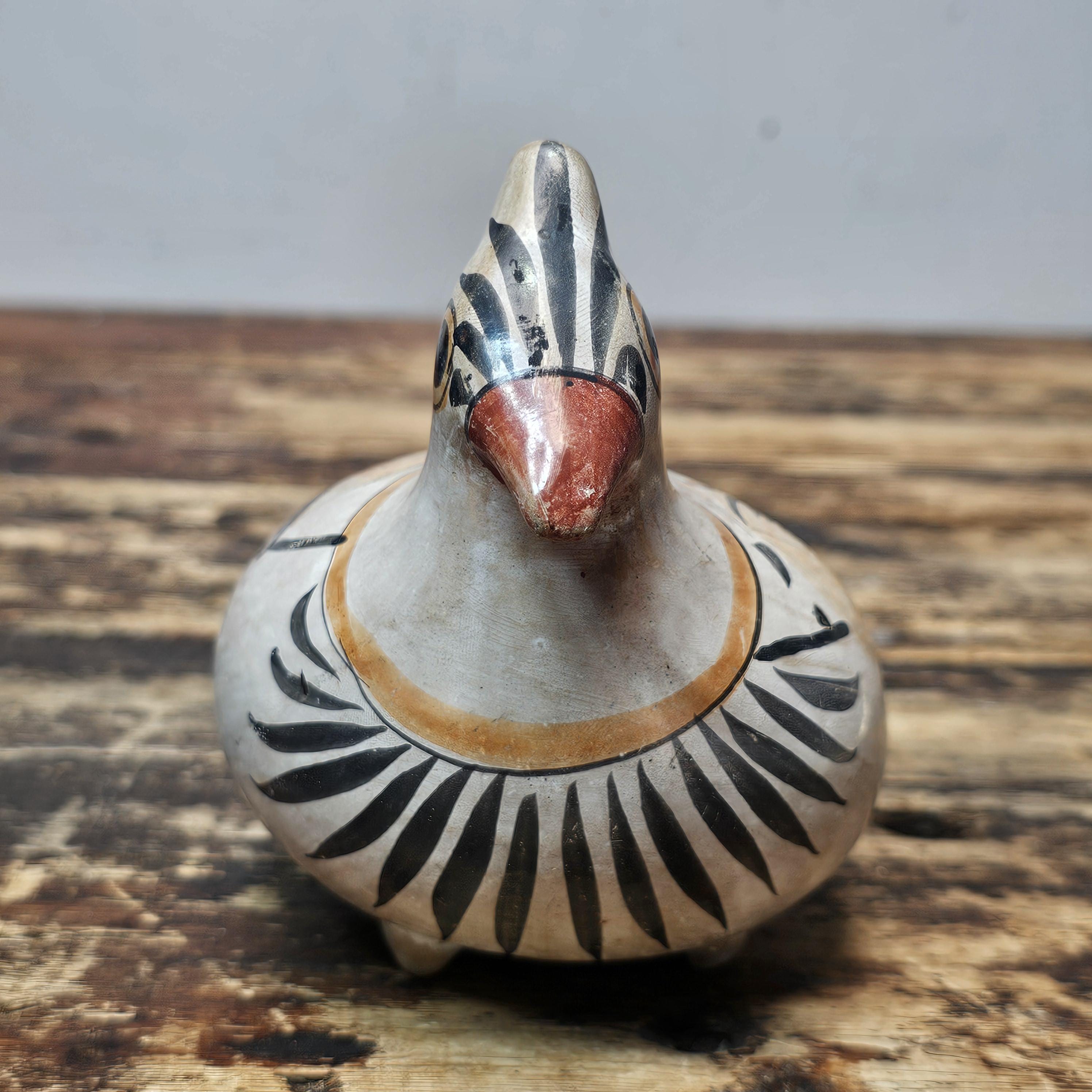Vintage Hand-Painted Tonalá Pottery Bird | Jalisco, Mexico Folk Art 6.75"L