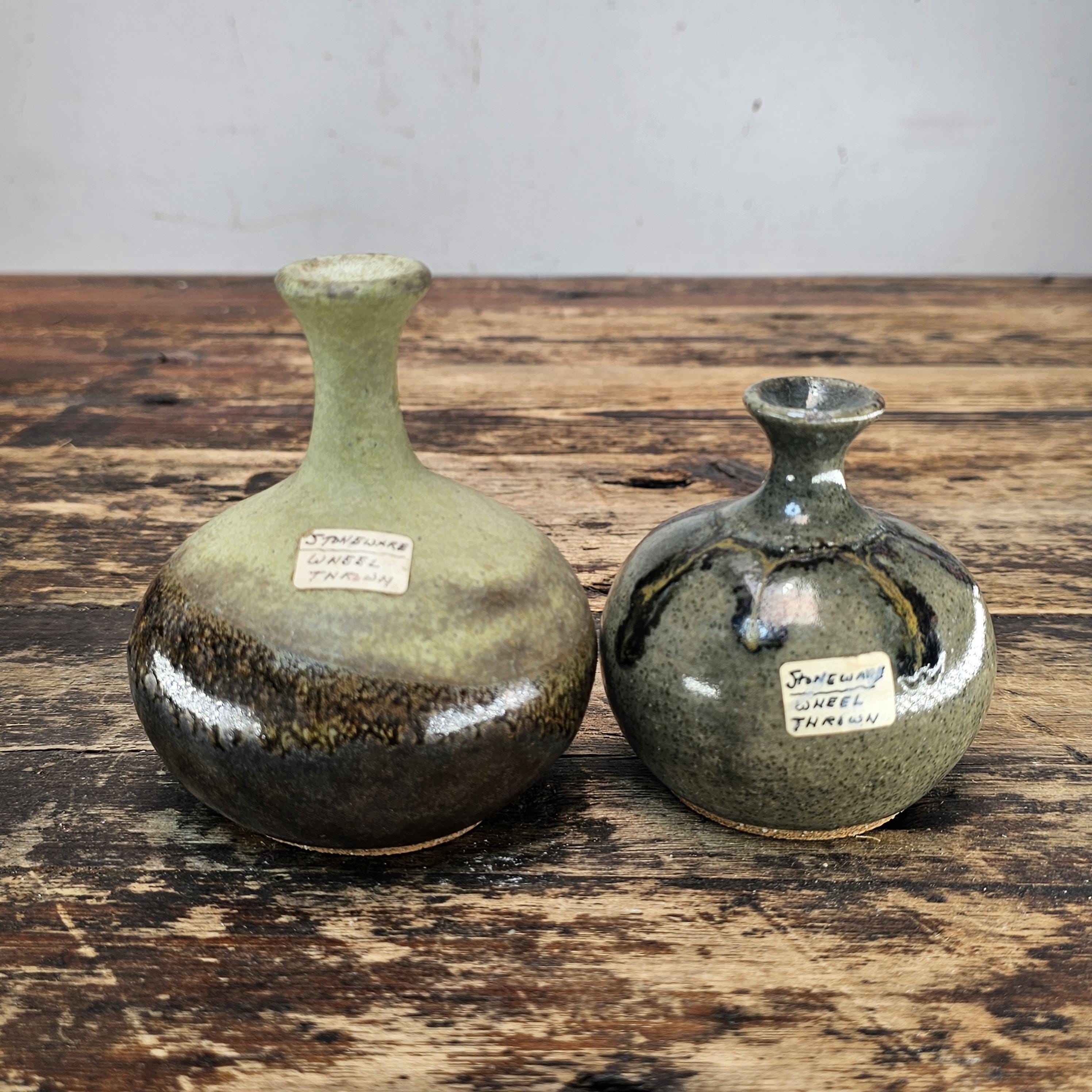 Matched Pair of Vintage Mid-Century Studio Pottery Bud Vases