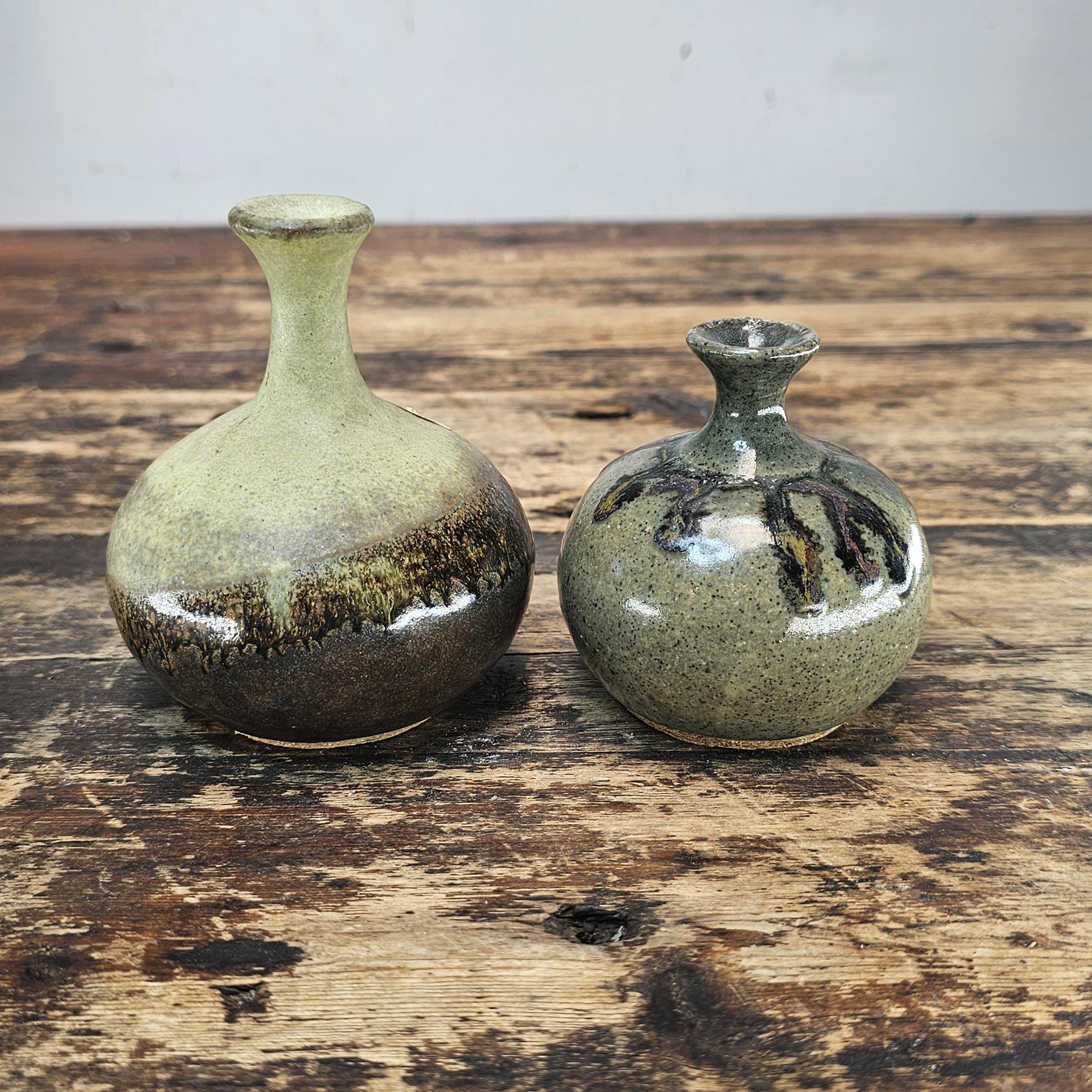 Matched Pair of Vintage Mid-Century Studio Pottery Bud Vases