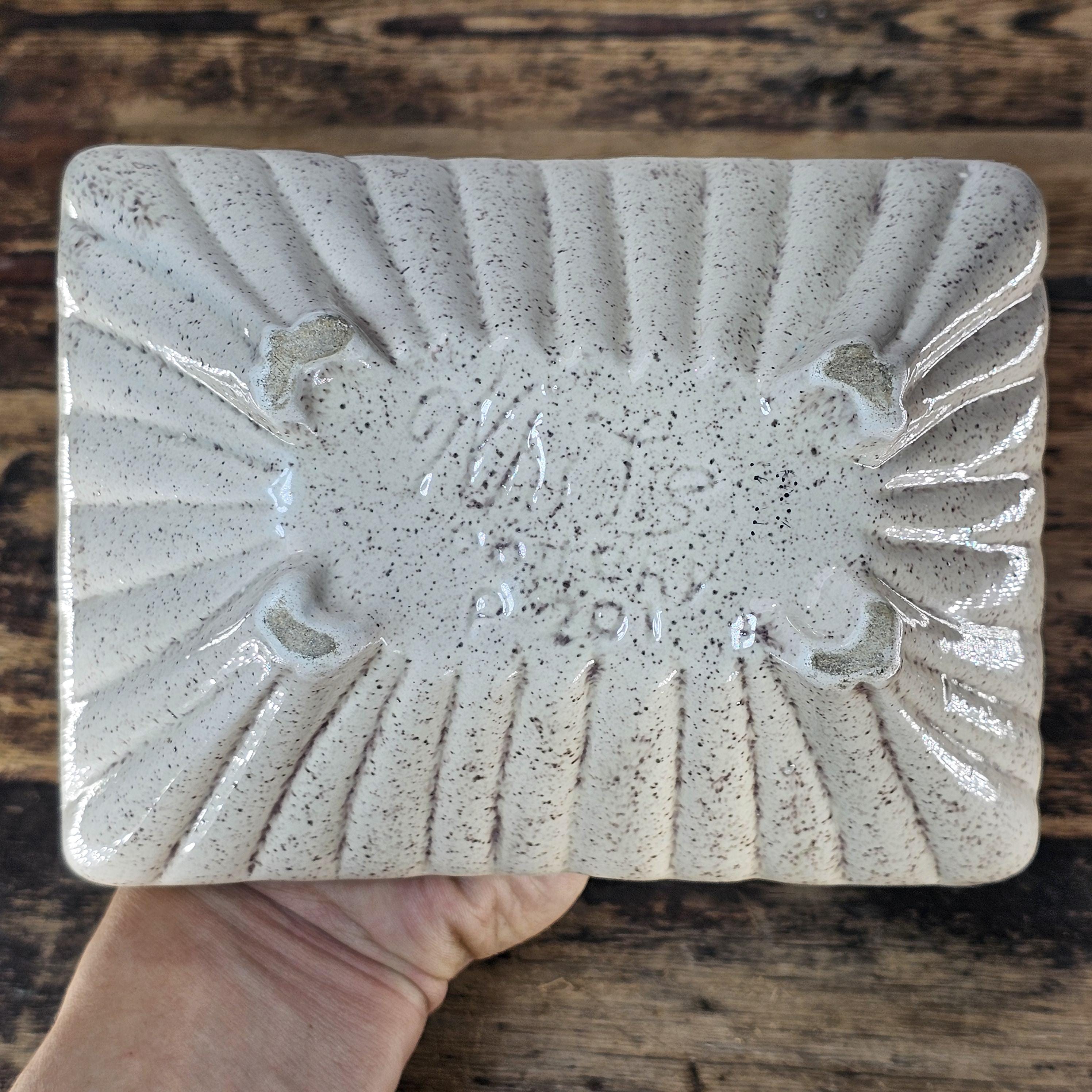 Vintage Mid-Century Ribbed Speckled Pottery Planter