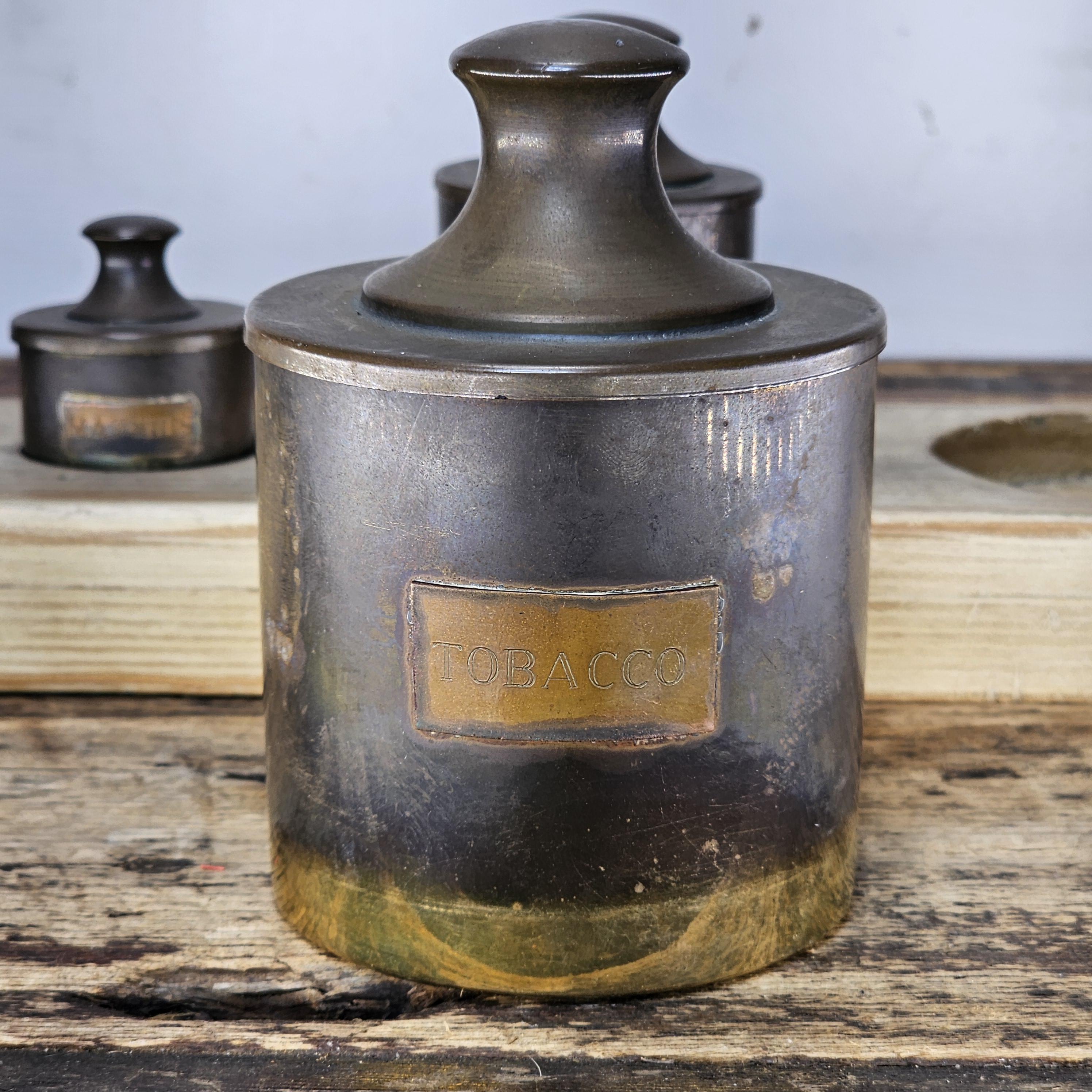 Vintage-Style Brass Canister Set with Wooden Base