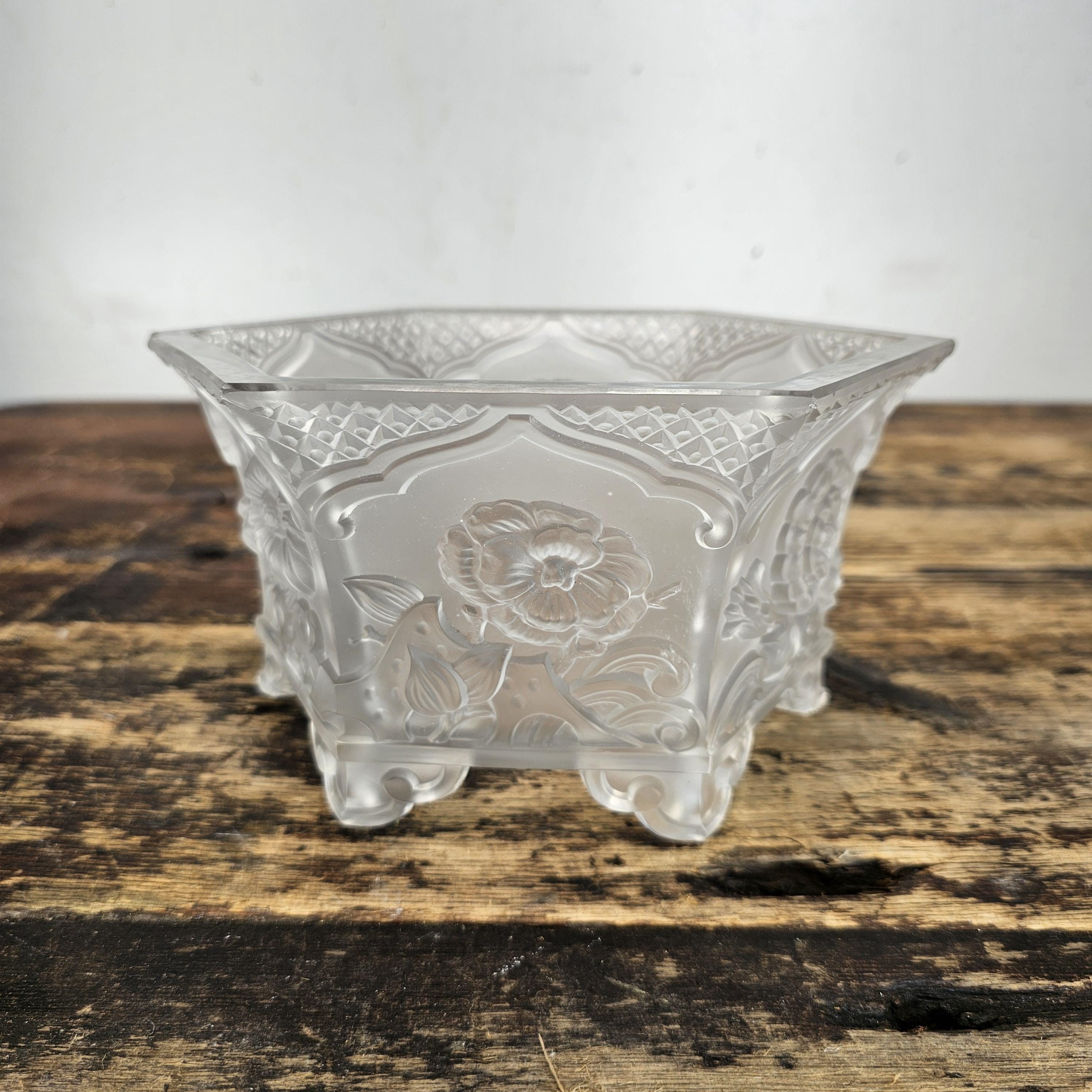 Vintage Verlys America Art Deco Hexagonal Glass Planter / Flower Bowl