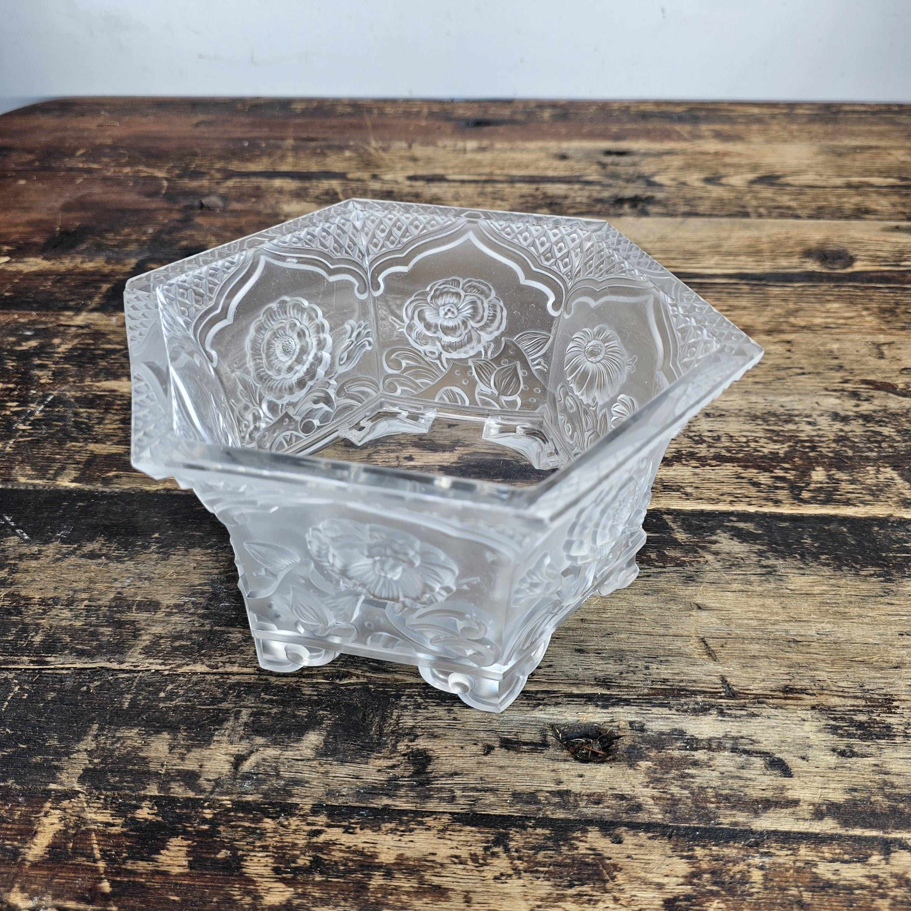 Vintage Verlys America Art Deco Hexagonal Glass Planter / Flower Bowl