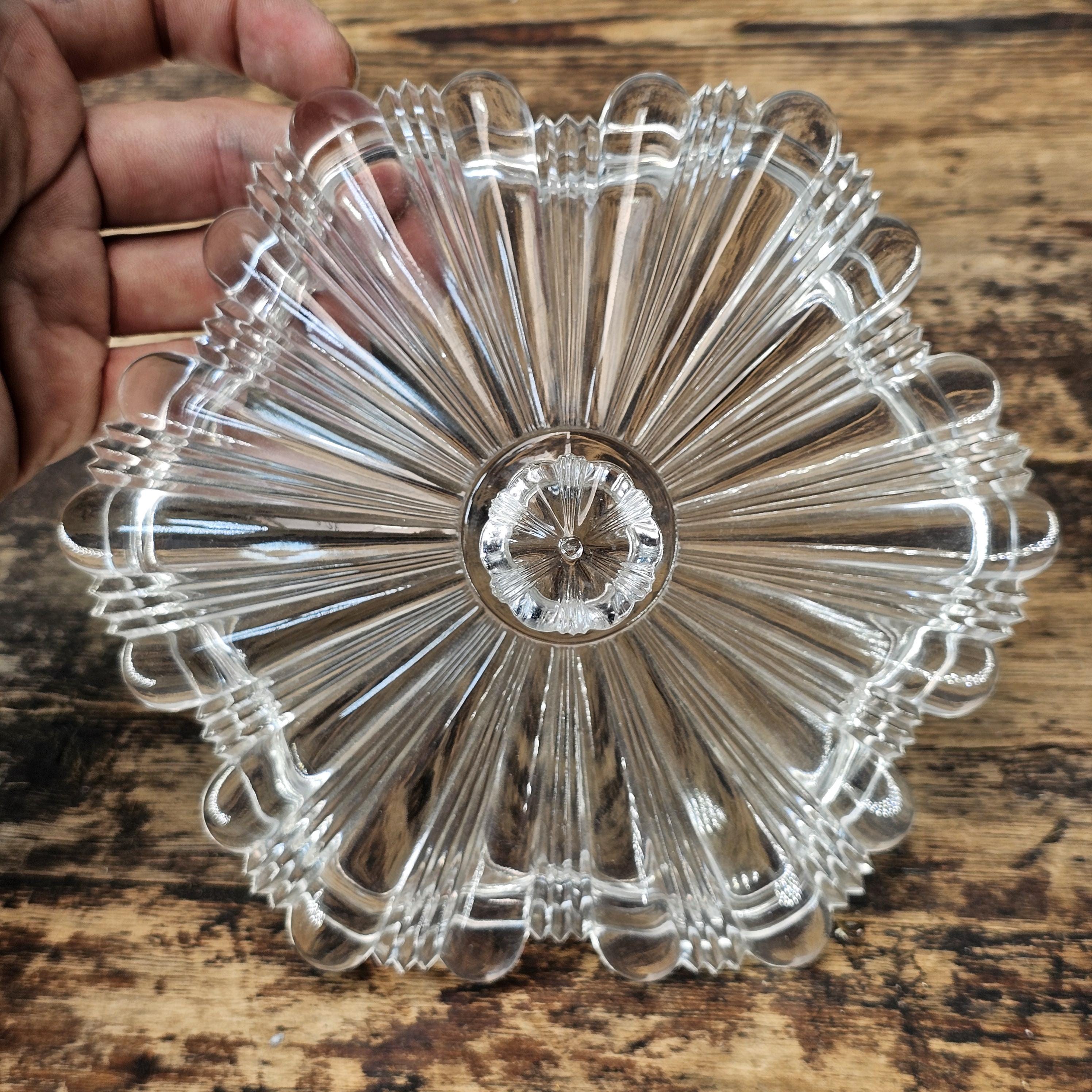 Vintage Pressed Glass Pedestal Candy Dish with Lid