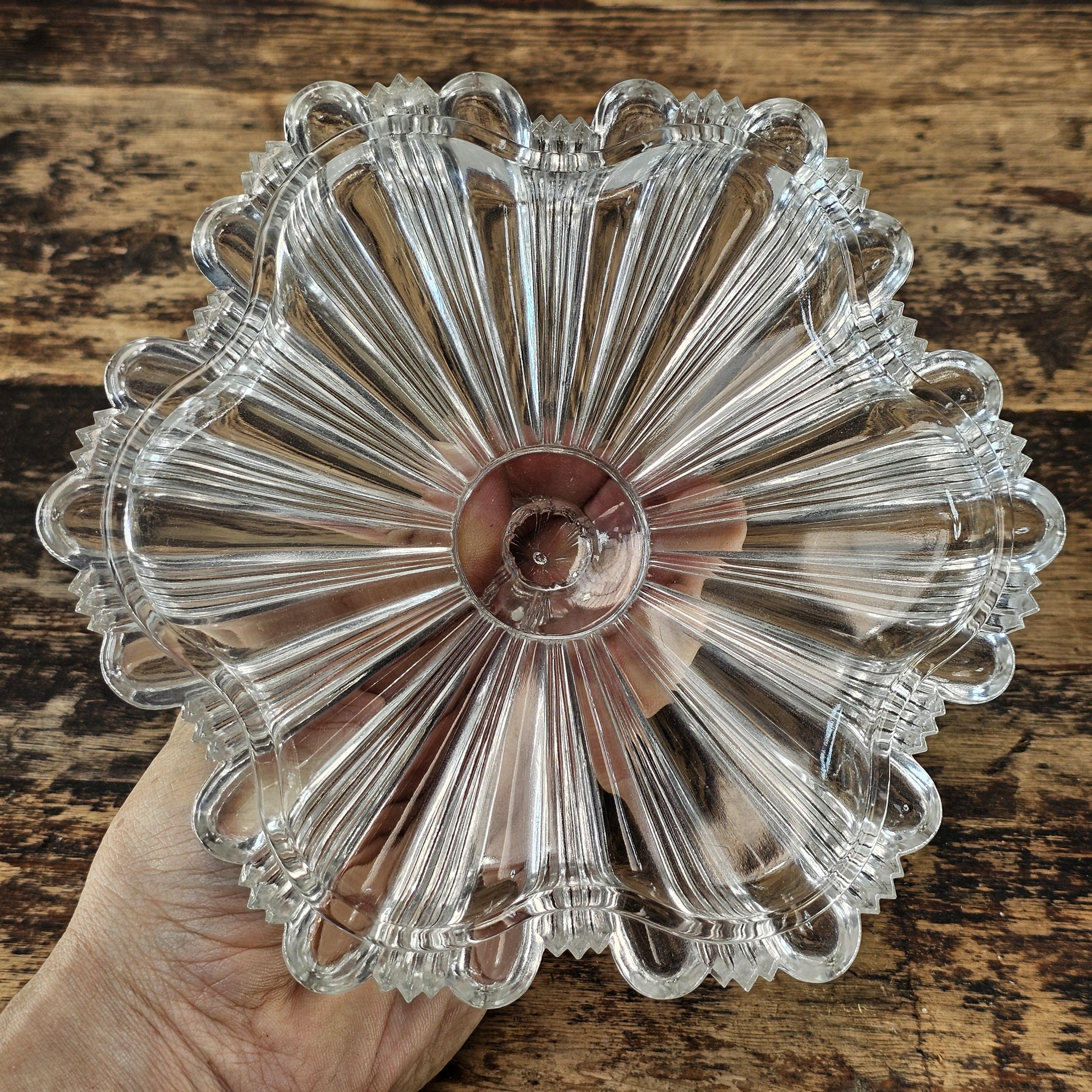 Vintage Pressed Glass Pedestal Candy Dish with Lid