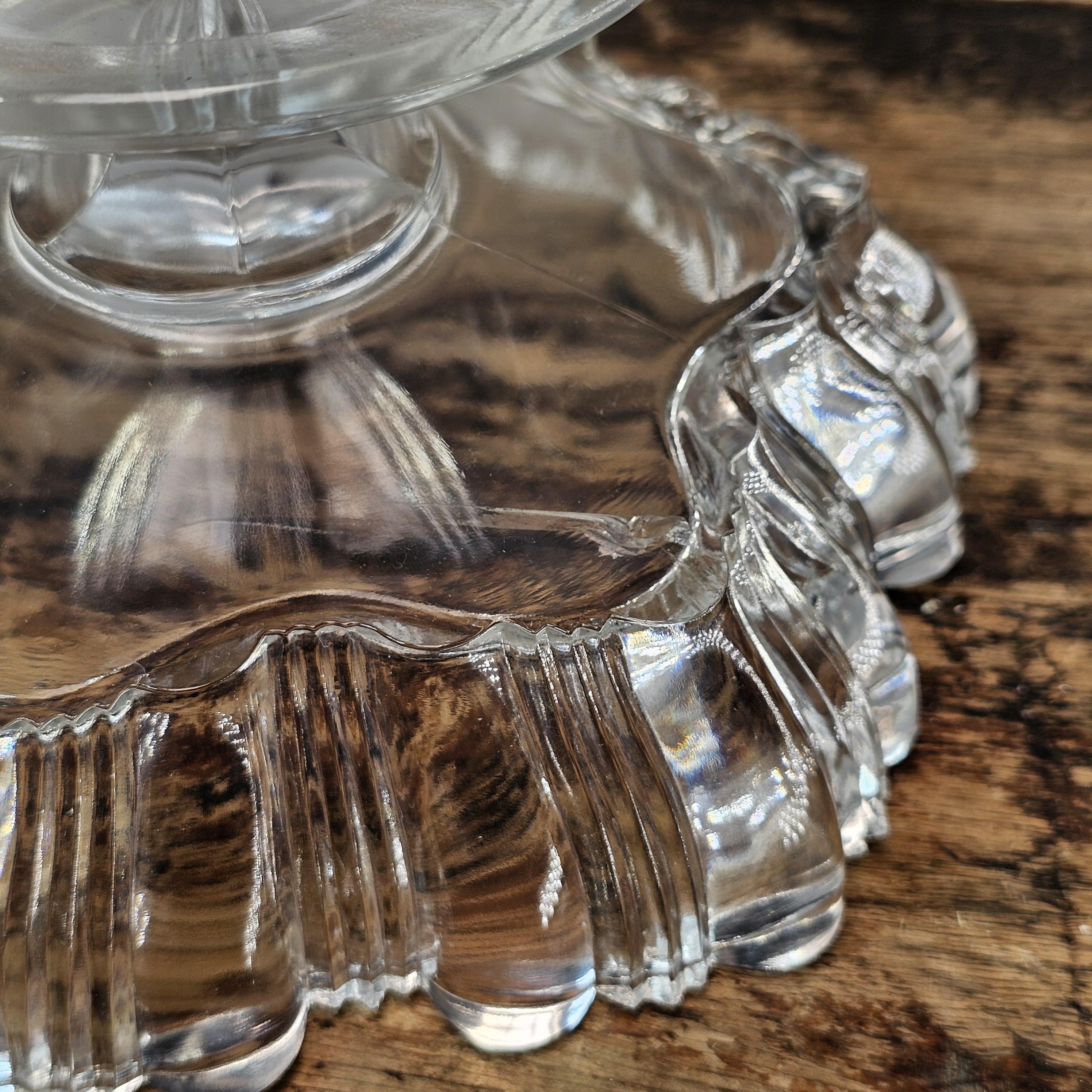 Vintage Pressed Glass Pedestal Candy Dish with Lid