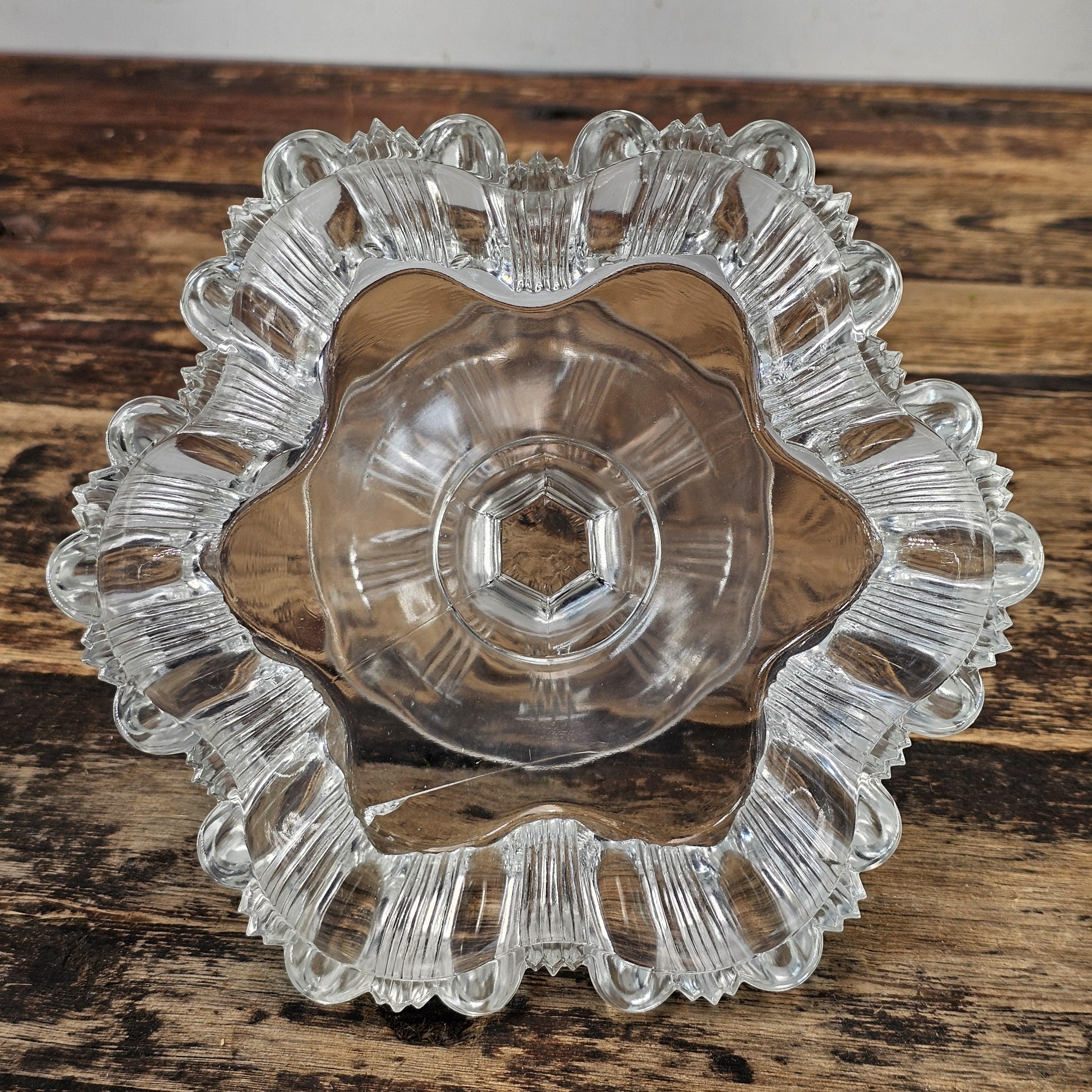 Vintage Pressed Glass Pedestal Candy Dish with Lid