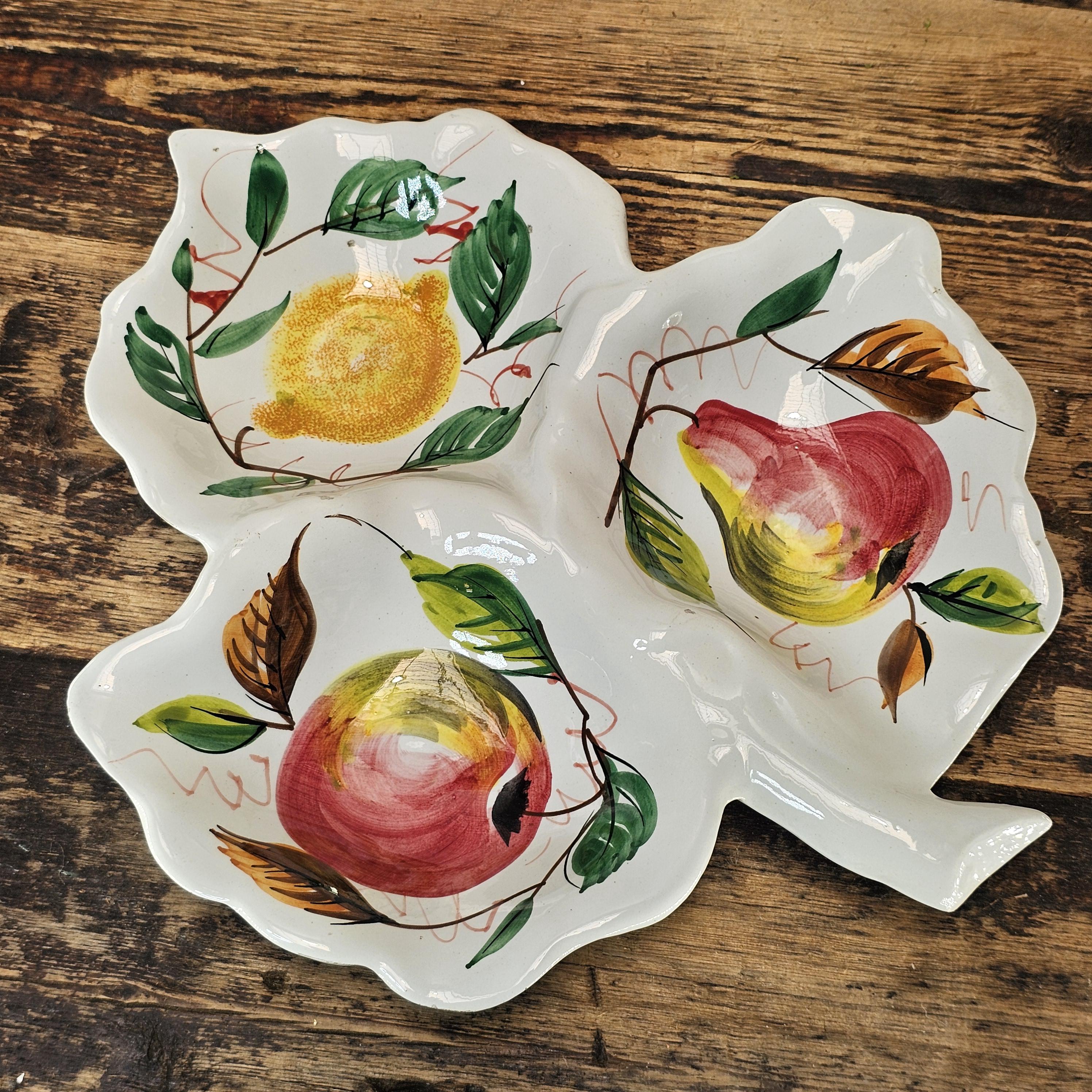 Vintage Italian Hand-Painted Ceramic Leaf Serving Dish