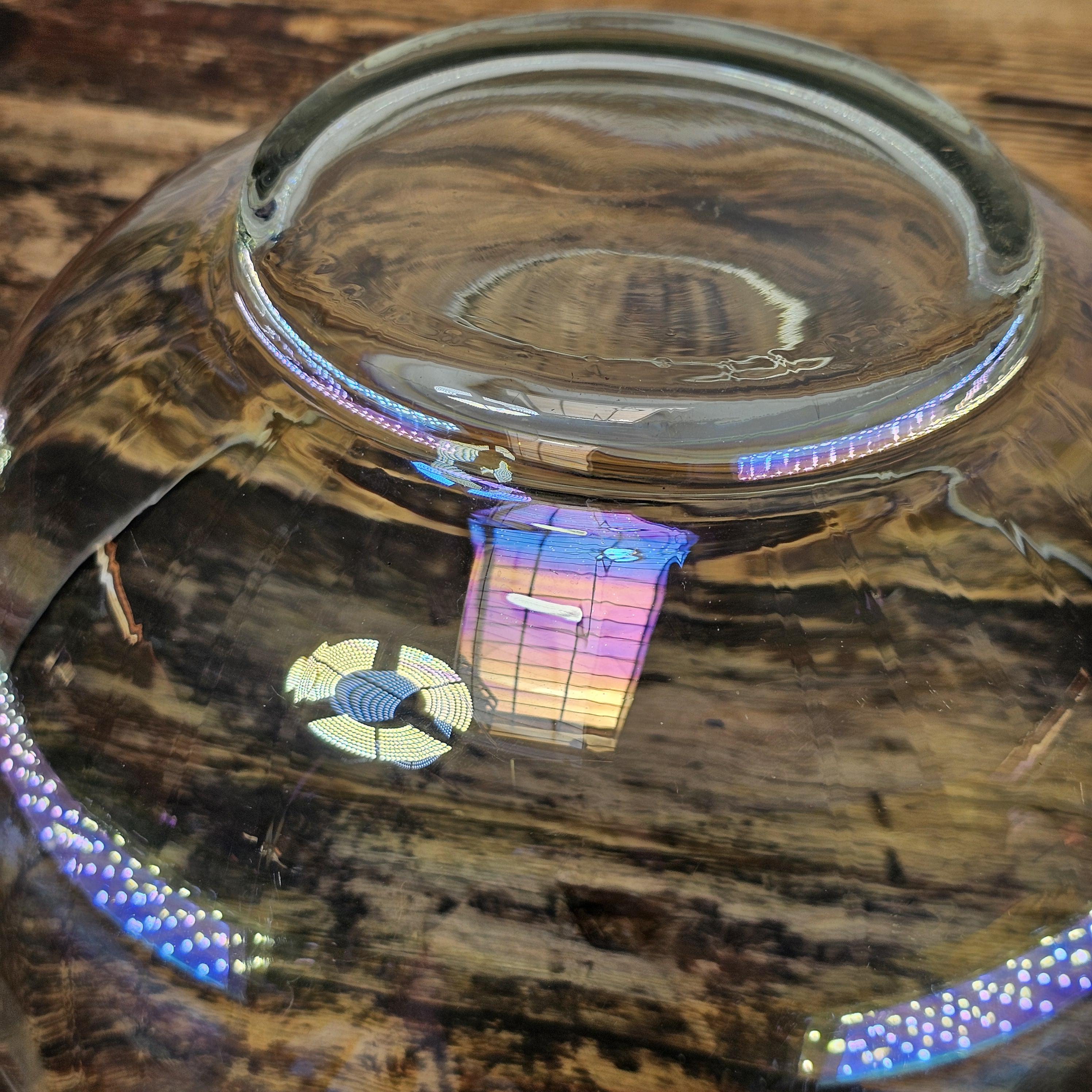 Vintage Iridescent Optic Glass Salad Bowl 10"Diam x 5"H