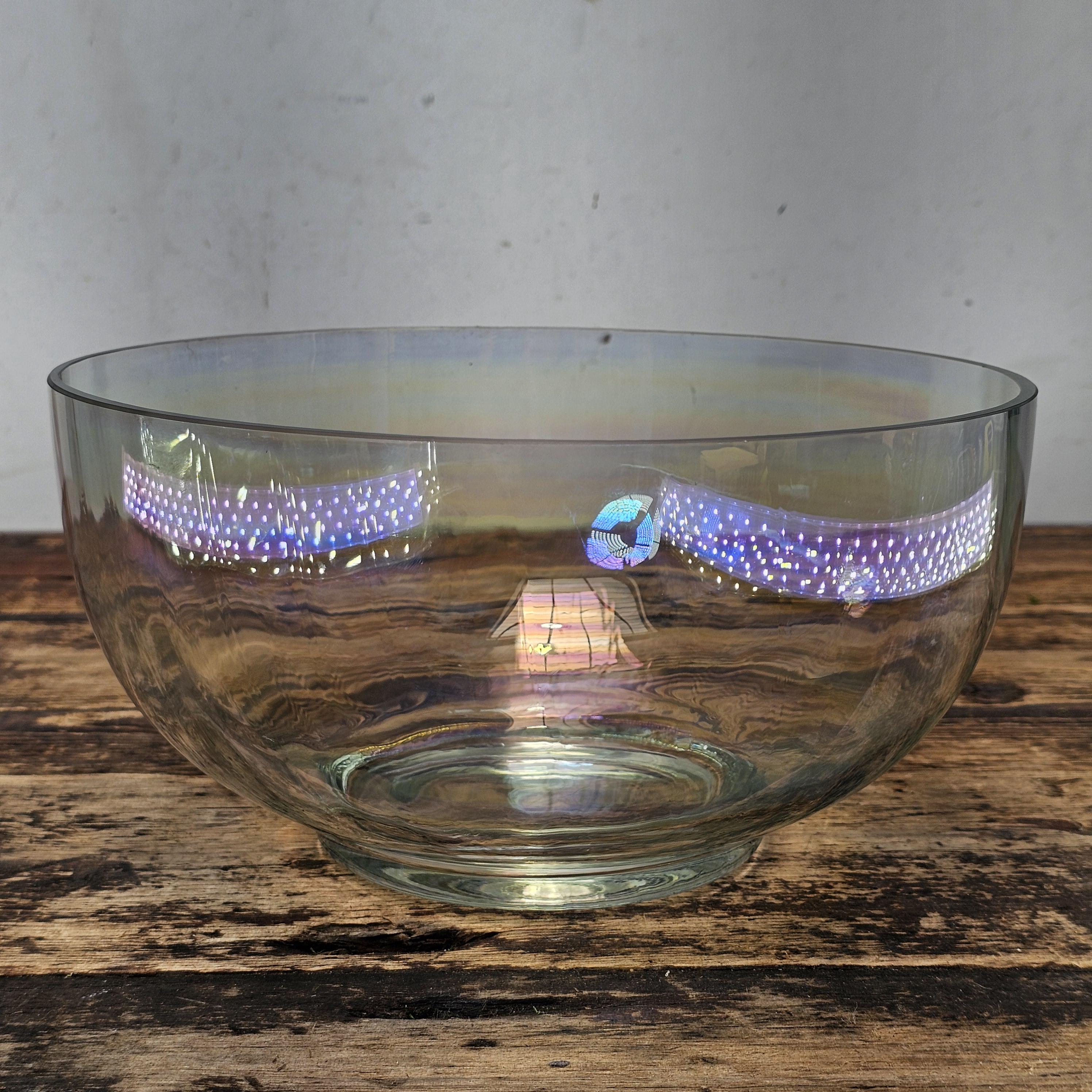 Vintage Iridescent Optic Glass Salad Bowl 10"Diam x 5"H
