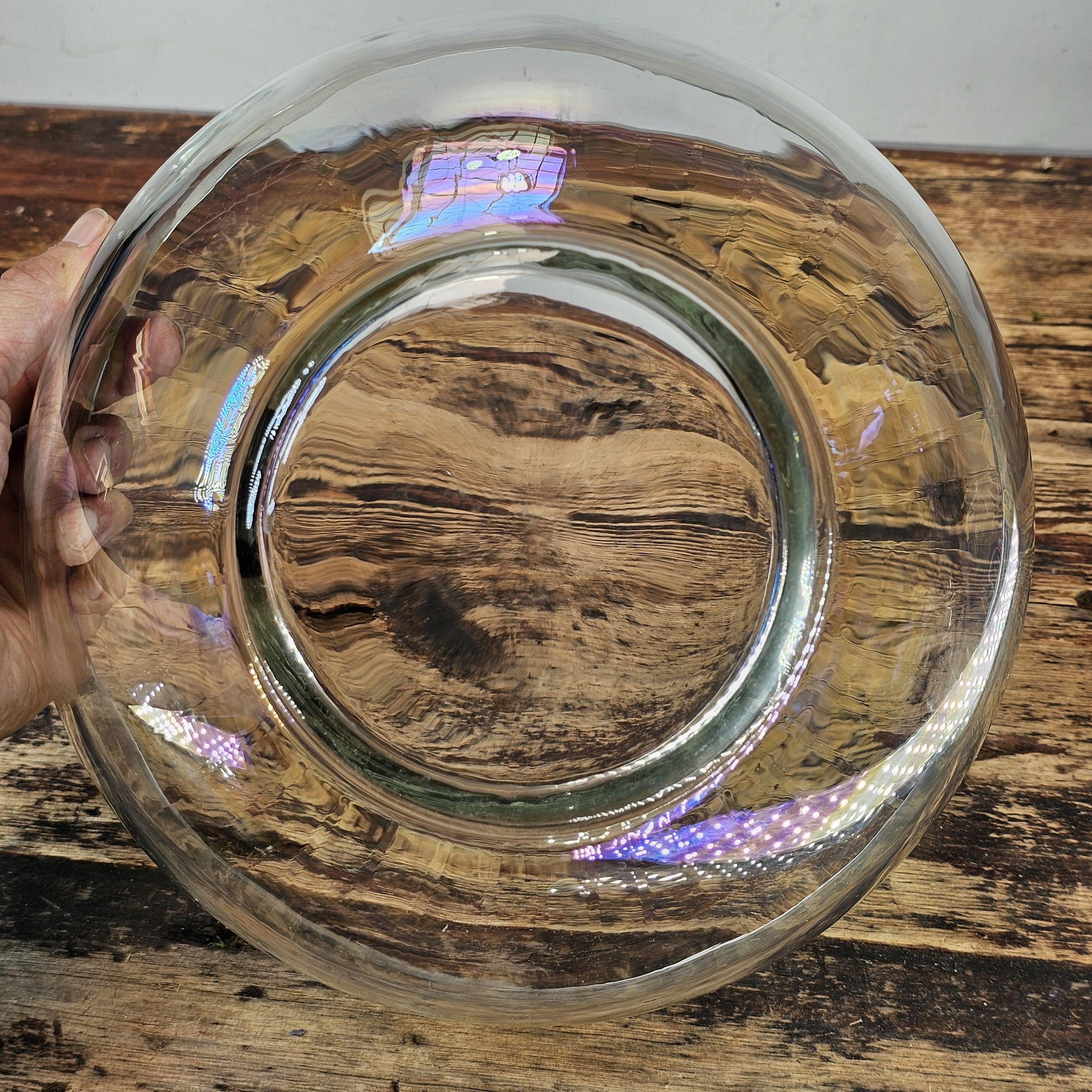 Vintage Iridescent Optic Glass Salad Bowl 10"Diam x 5"H