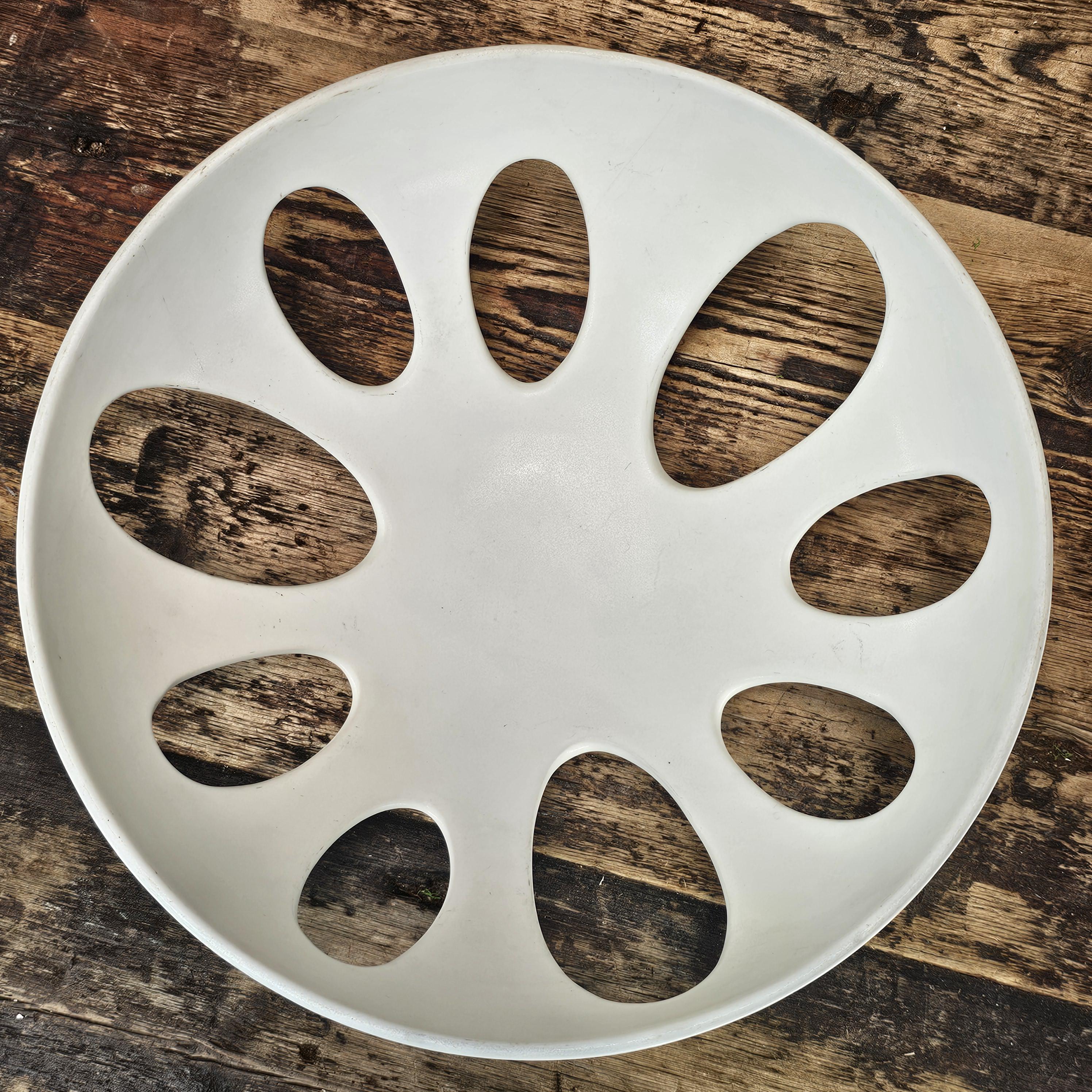 Modernist White Ceramic Pierced Fruit Bowl 12.25"Diam x 5"H