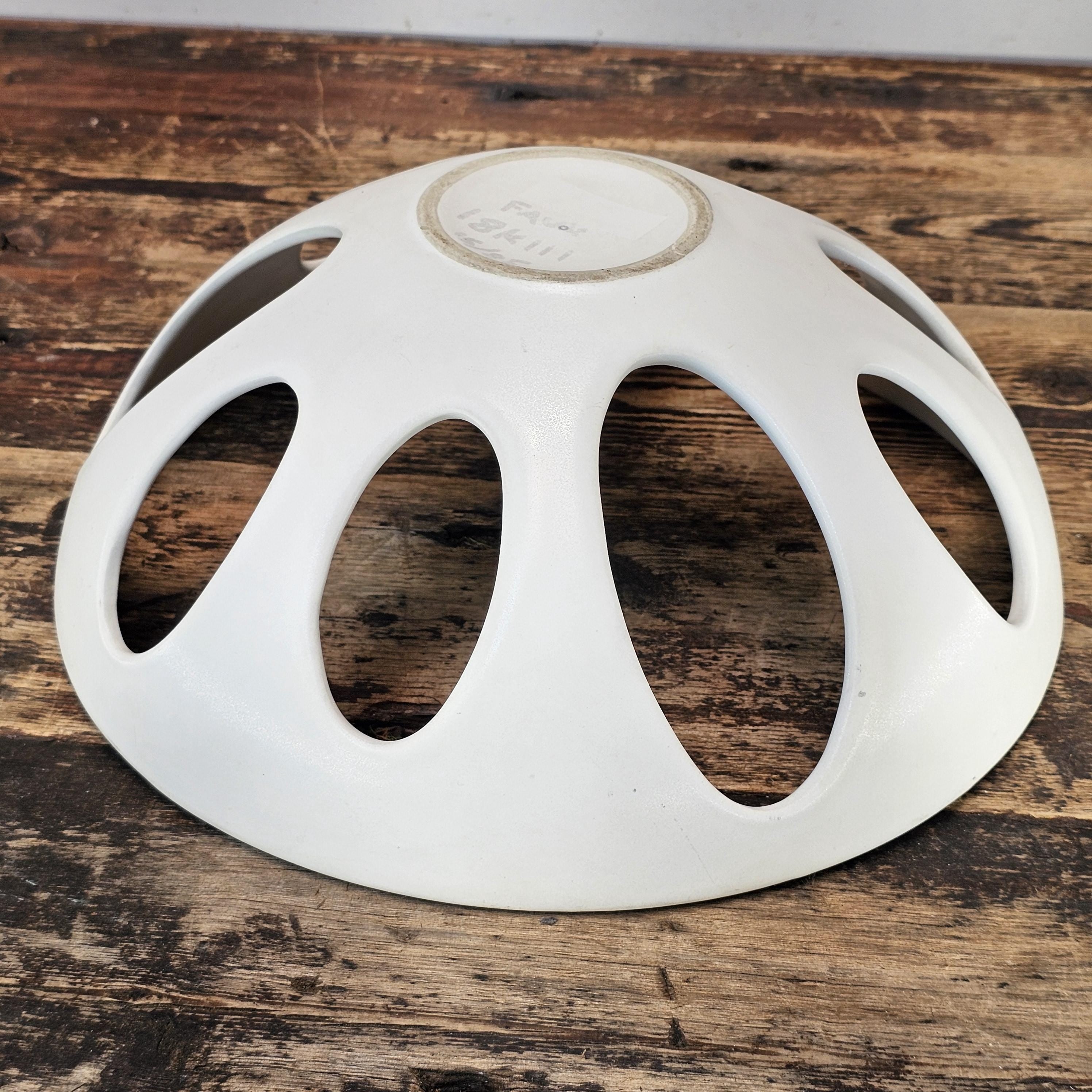 Modernist White Ceramic Pierced Fruit Bowl 12.25"Diam x 5"H