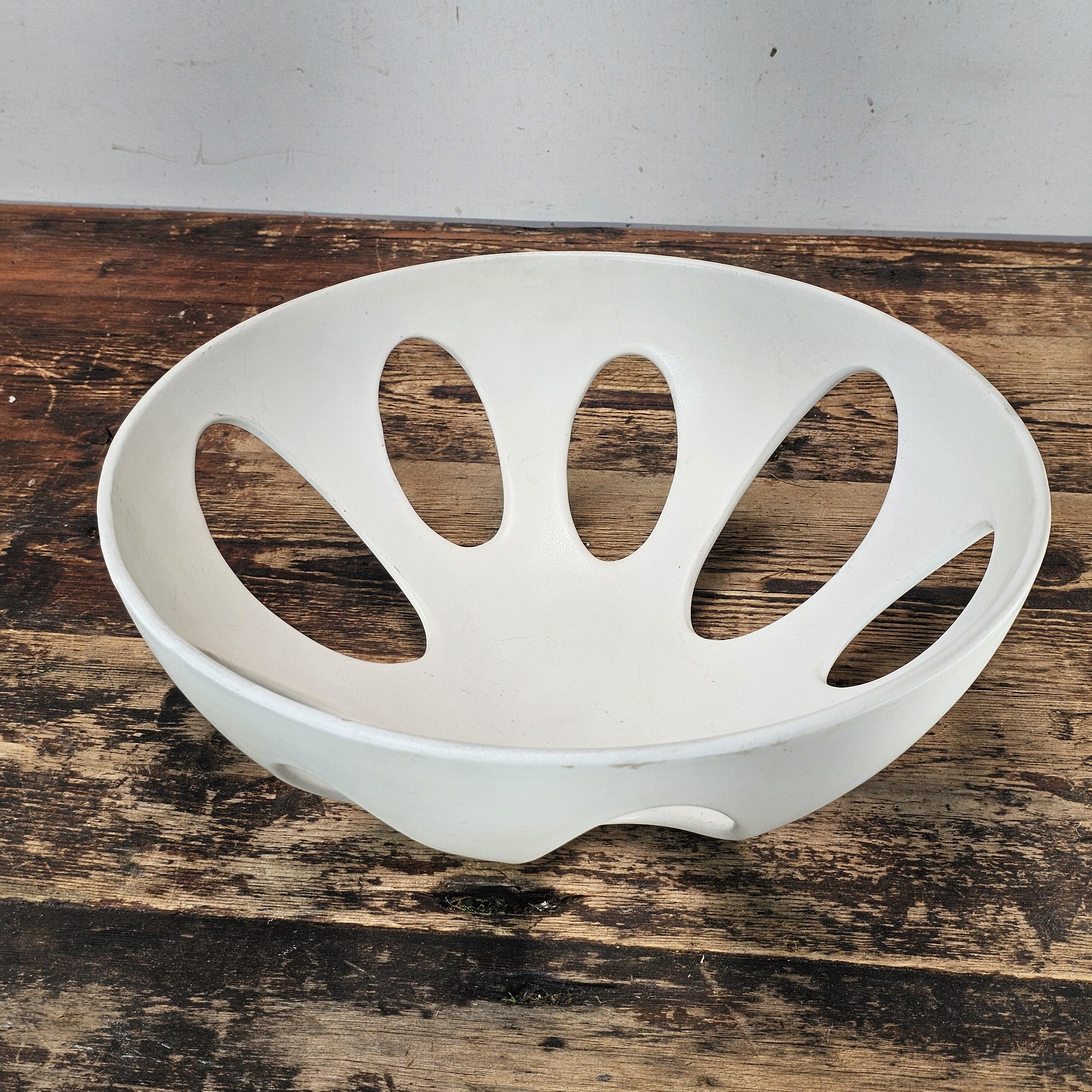 Modernist White Ceramic Pierced Fruit Bowl 12.25"Diam x 5"H
