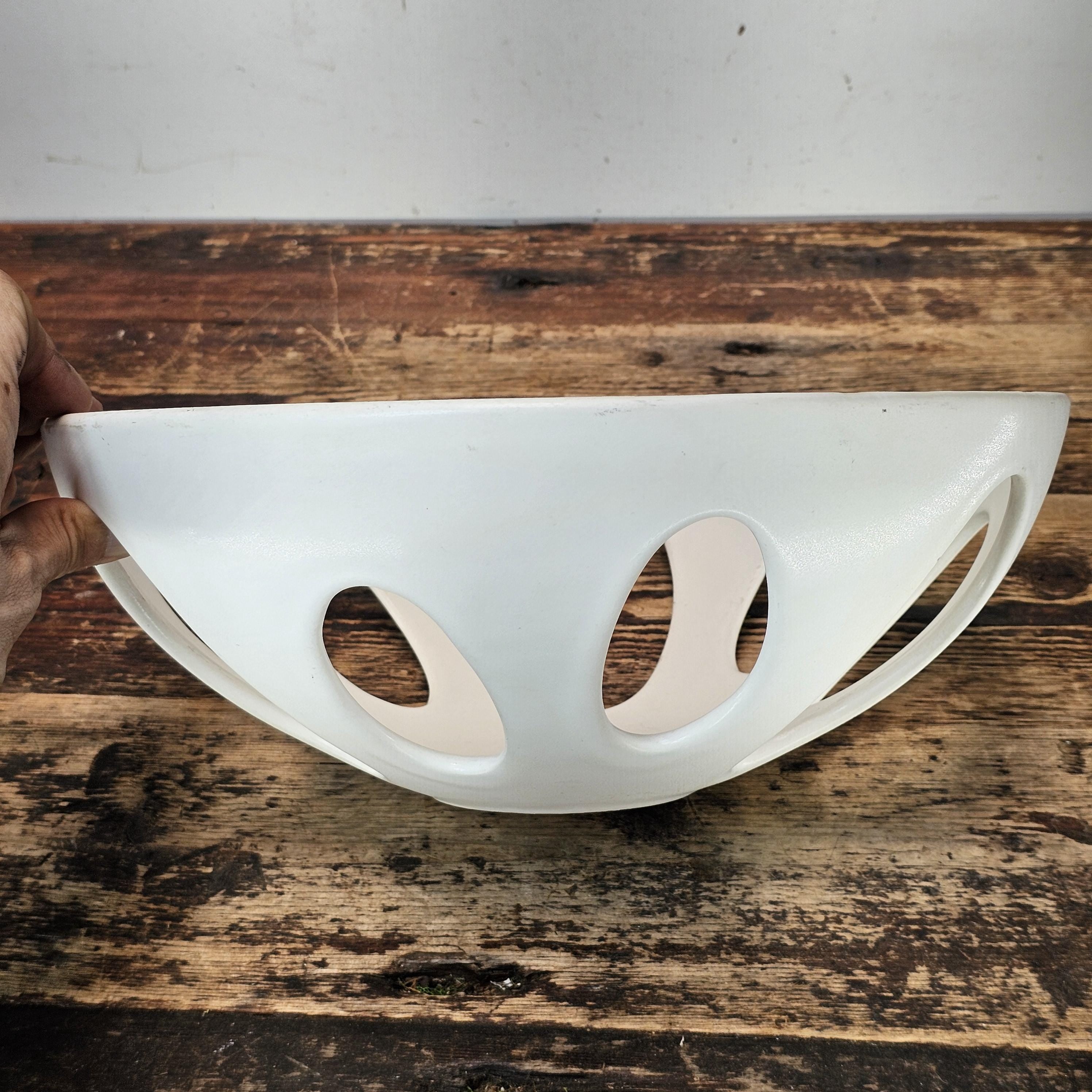 Modernist White Ceramic Pierced Fruit Bowl 12.25"Diam x 5"H
