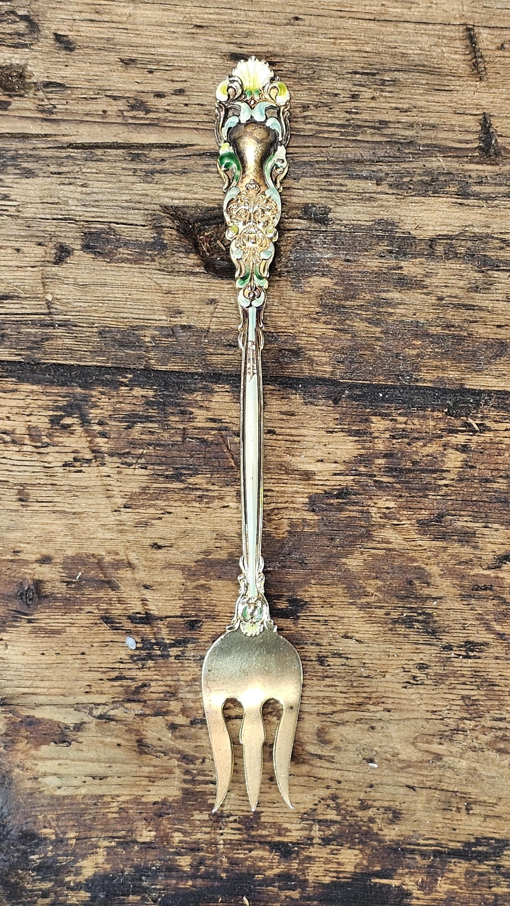 RARE Antique Dominick & Haff Renaissance Enameled Sterling Silver Food Pick 5.5"