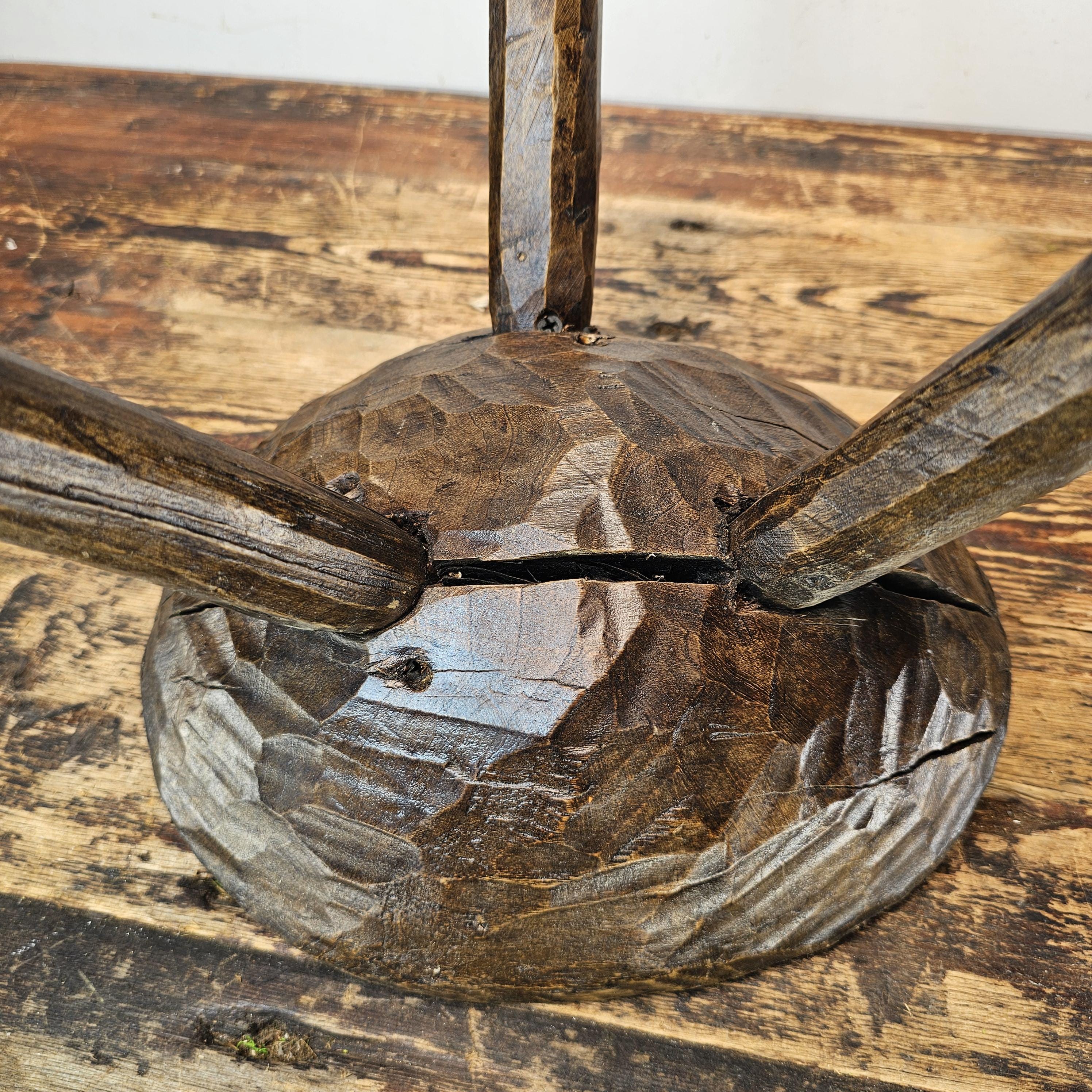 Authentic 18th-19th Century European Primitive Milking Stool / Wabi Sabi 12.75"H