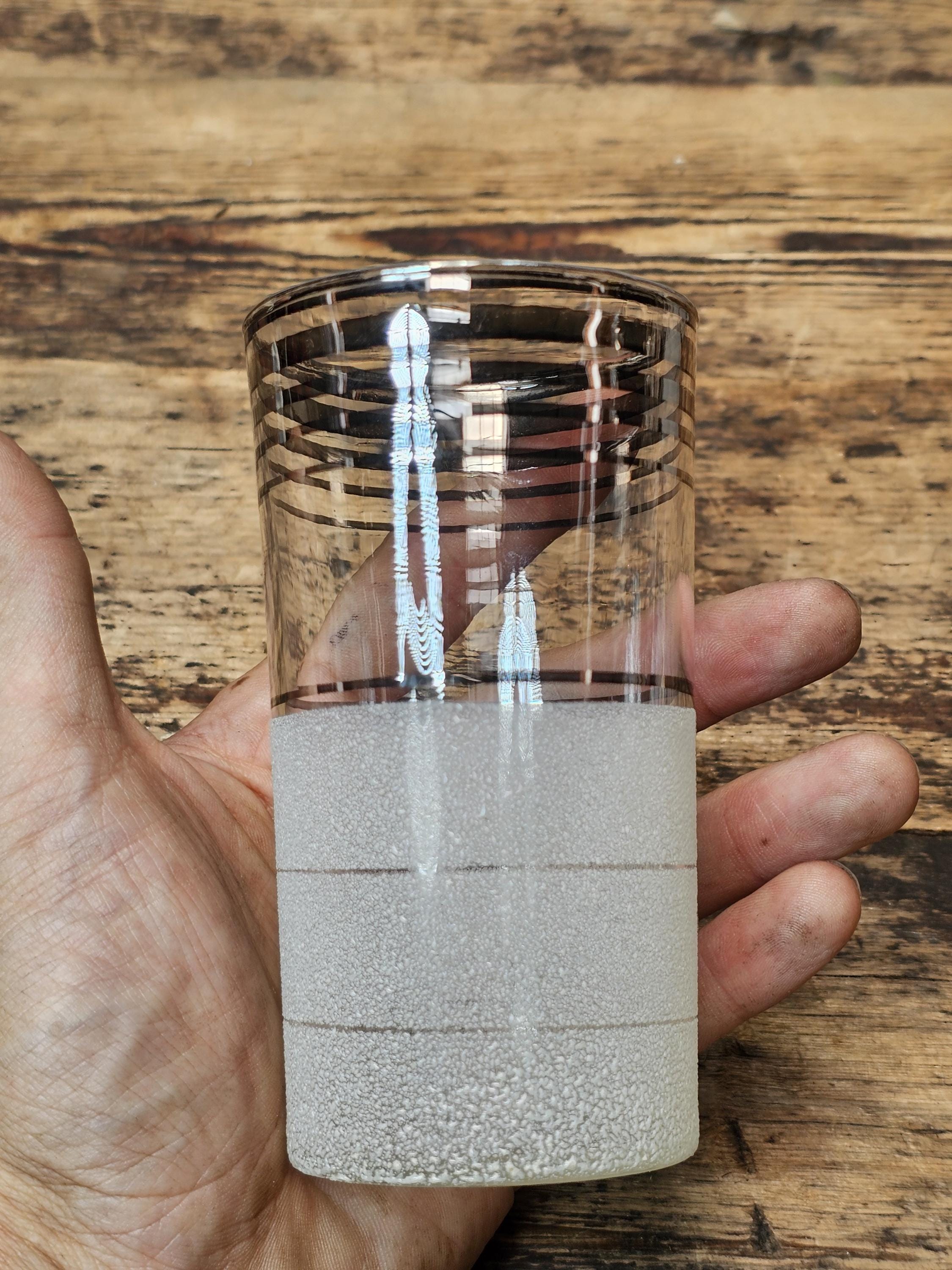 Set of 5 Vintage Mid-Century Modern Frosted & Silver Band Tumbler Glasses