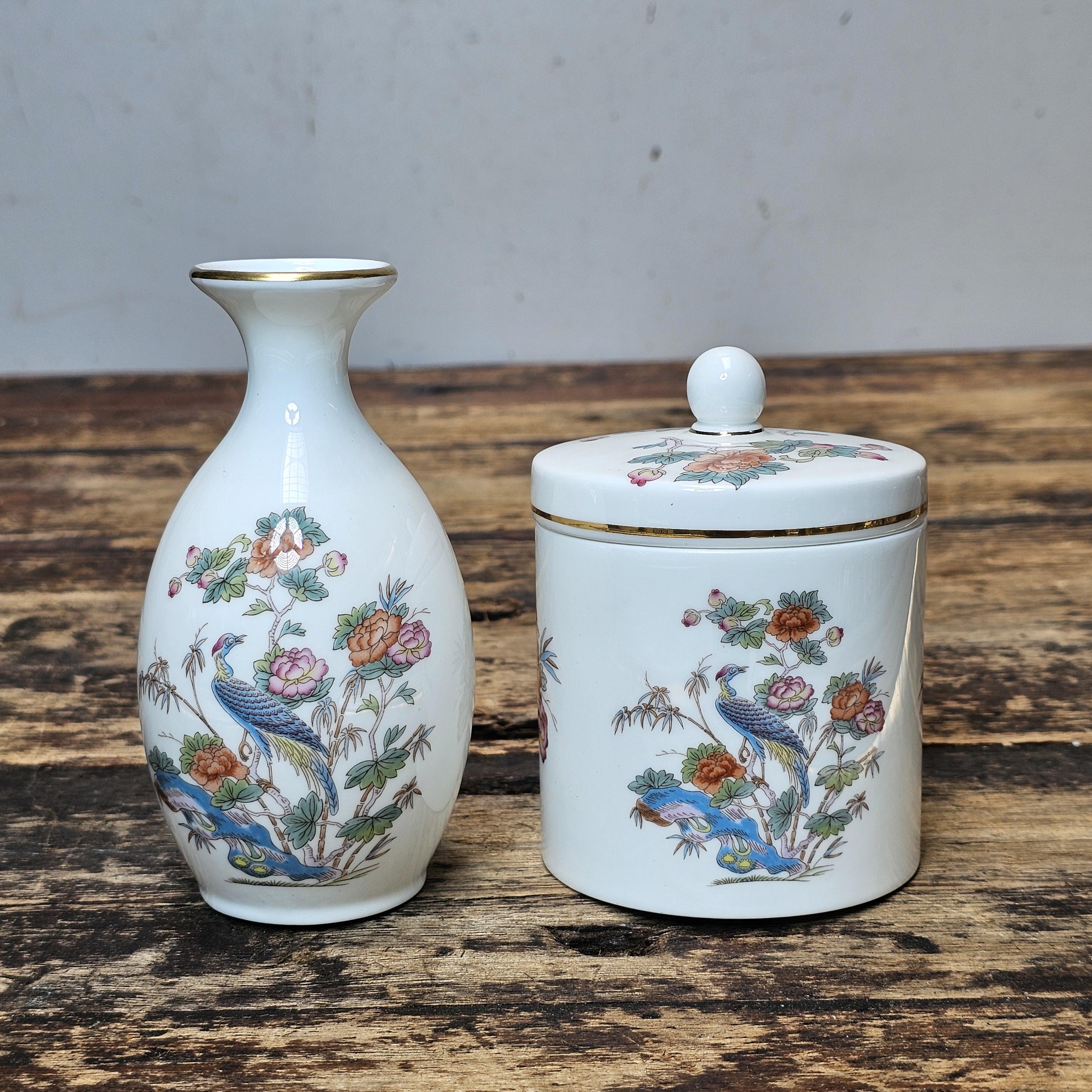 Vintage Wedgwood "Kutani Crane" Bone China Bud Vase & Lidded Jar Set