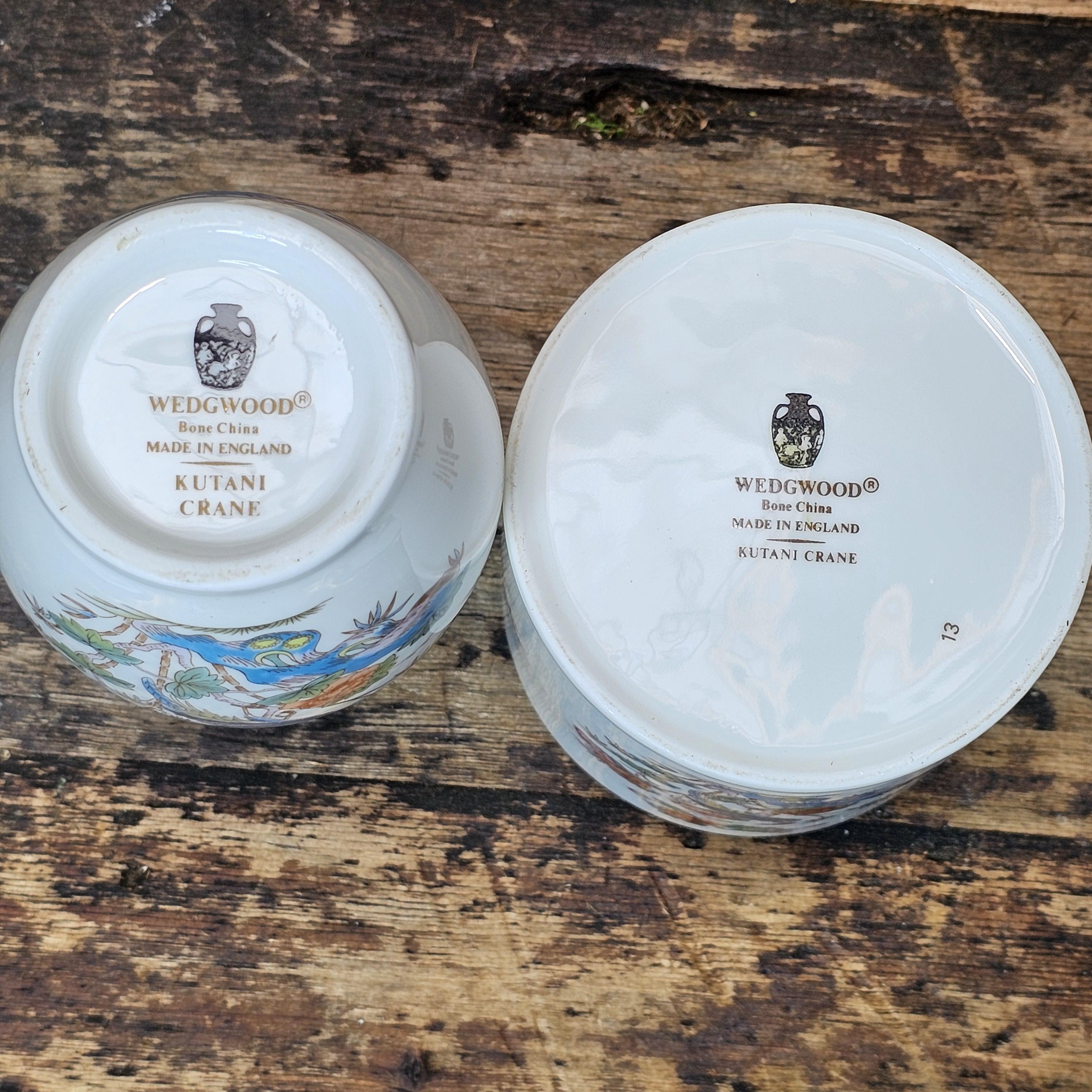 Vintage Wedgwood "Kutani Crane" Bone China Bud Vase & Lidded Jar Set