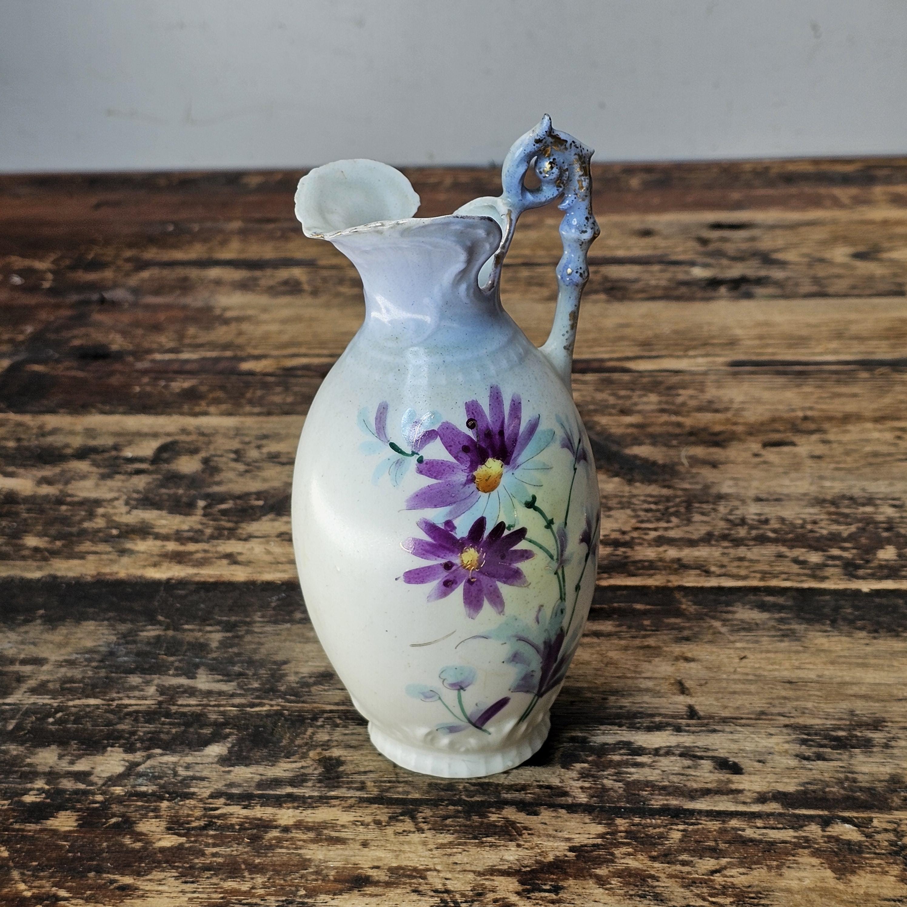 Antique Art Nouveau Floral Pitcher / Ewer, Made in Austria 6.25"H