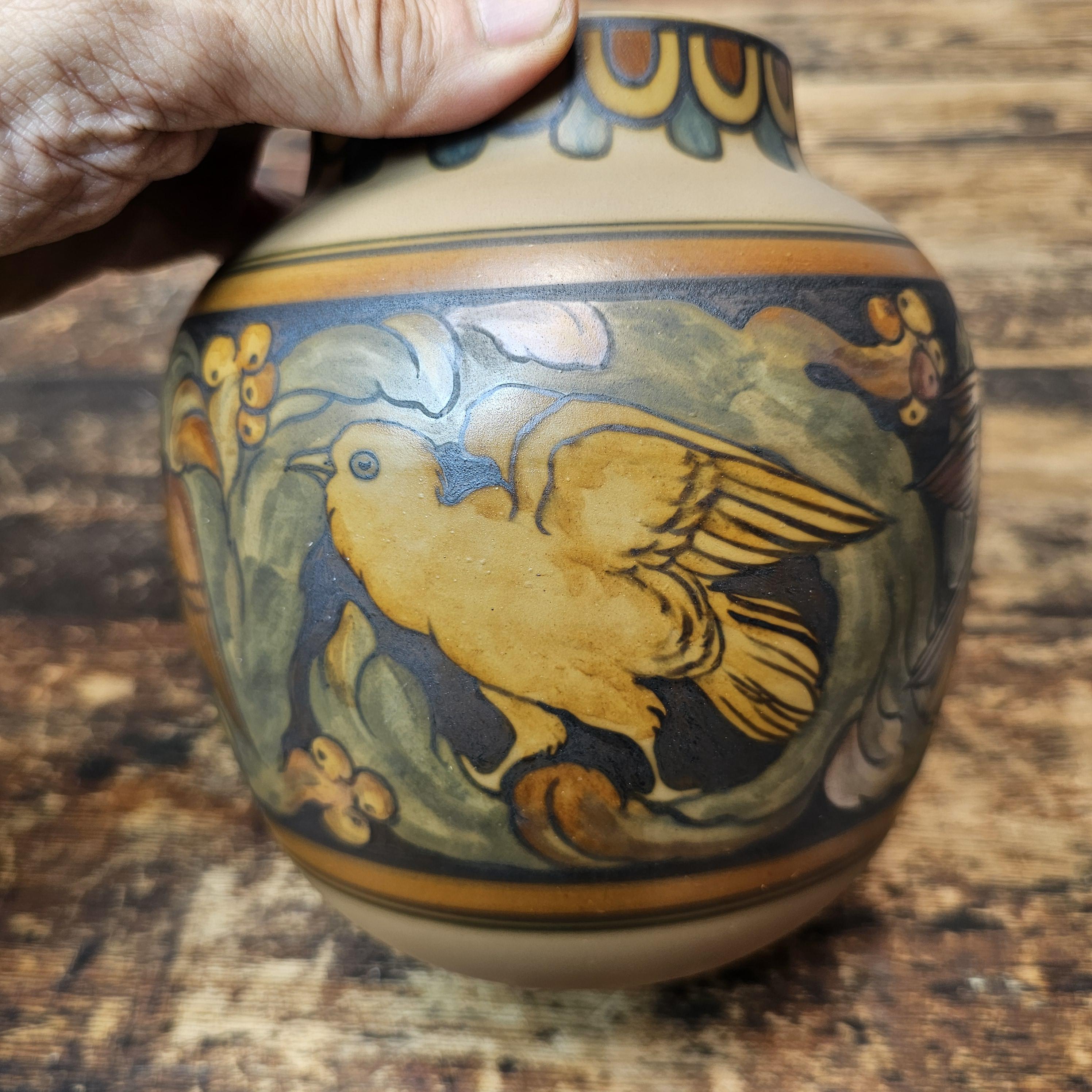 L. Hjorth Danish Art Deco Lidded Jar with Bird Motif, c. 1930s