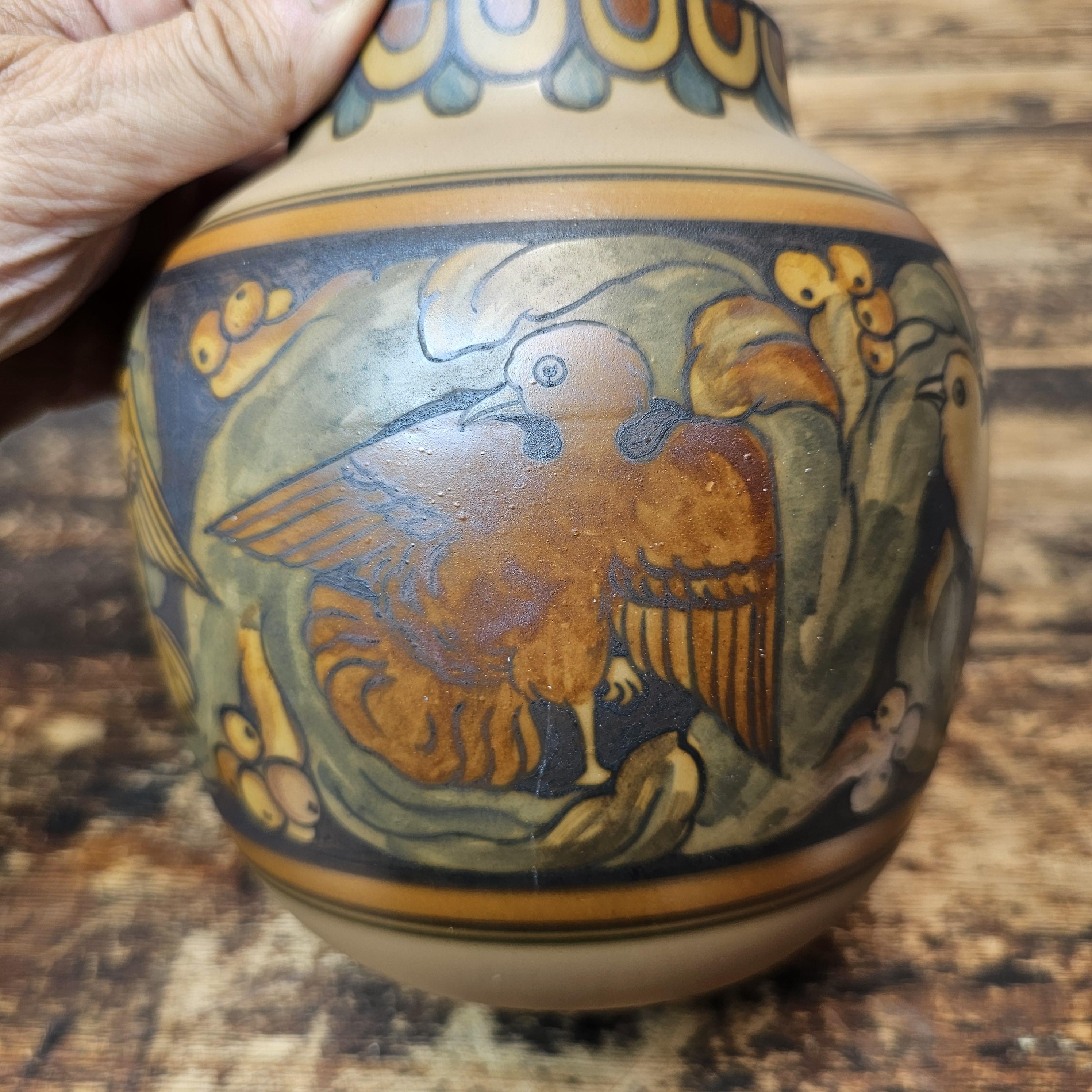 L. Hjorth Danish Art Deco Lidded Jar with Bird Motif, c. 1930s