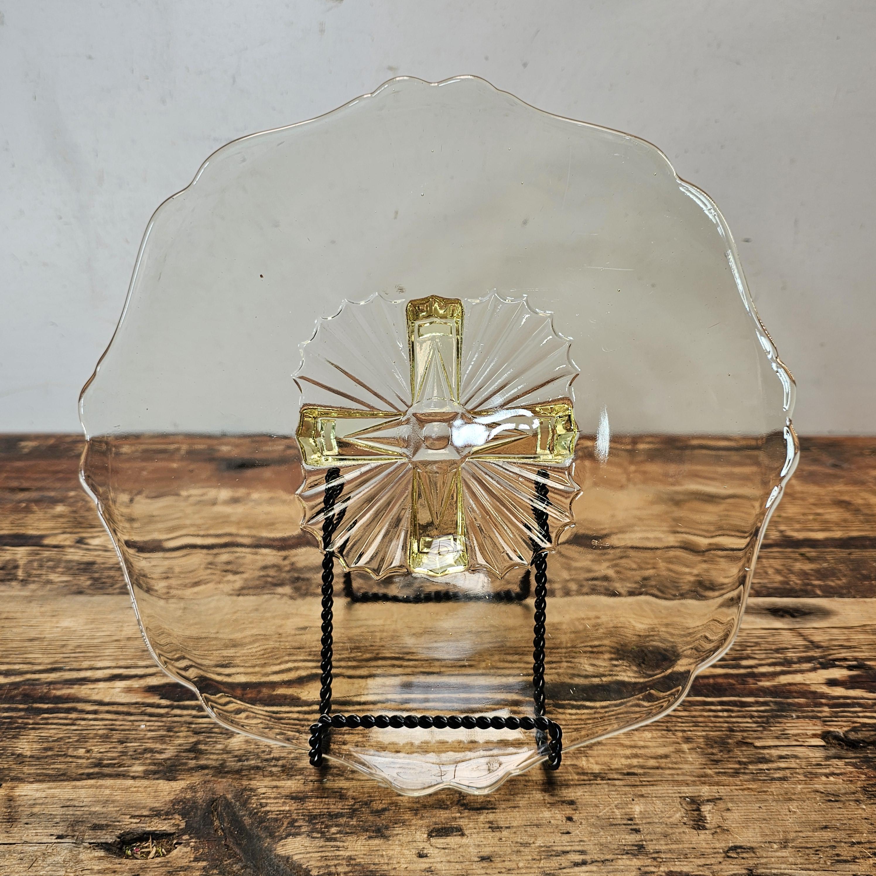 Vintage Lancaster Glass "Cable" Pattern Footed Bowl in Yellow