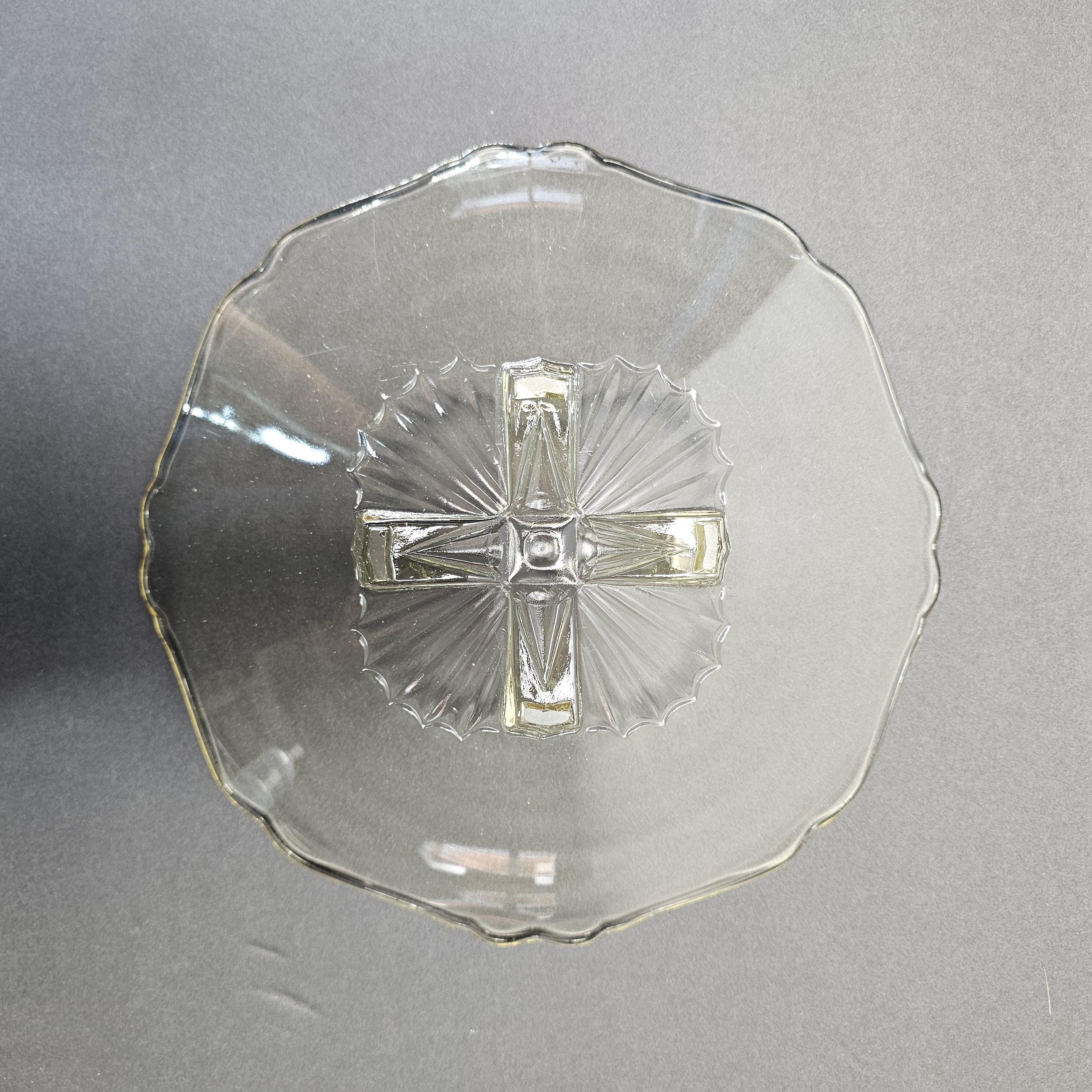 Vintage Lancaster Glass "Cable" Pattern Footed Bowl in Yellow