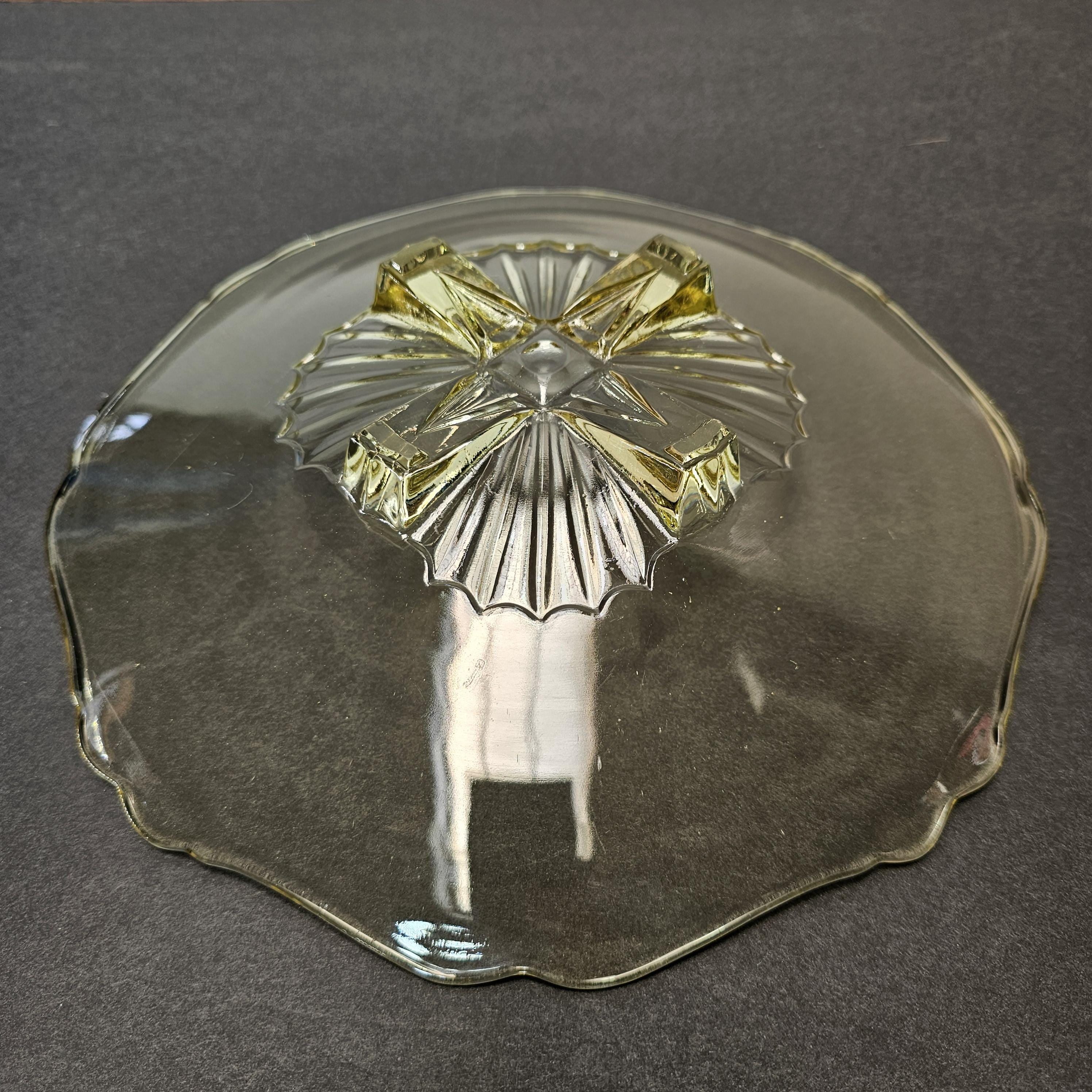 Vintage Lancaster Glass "Cable" Pattern Footed Bowl in Yellow