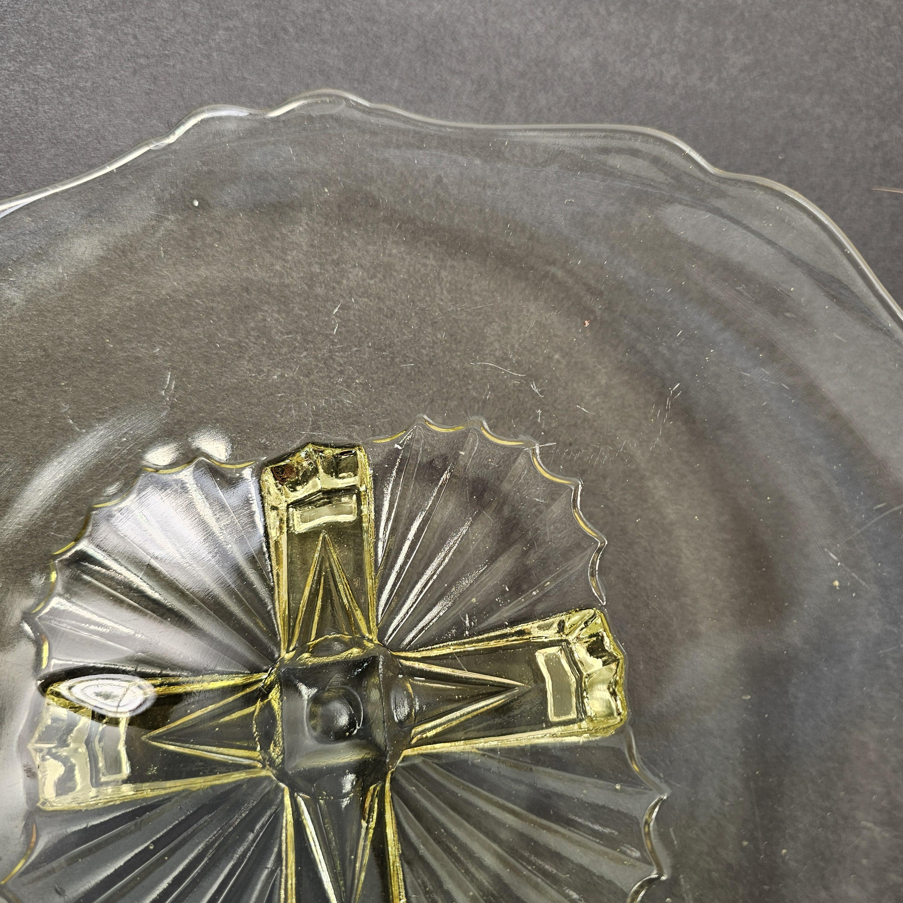 Vintage Lancaster Glass "Cable" Pattern Footed Bowl in Yellow