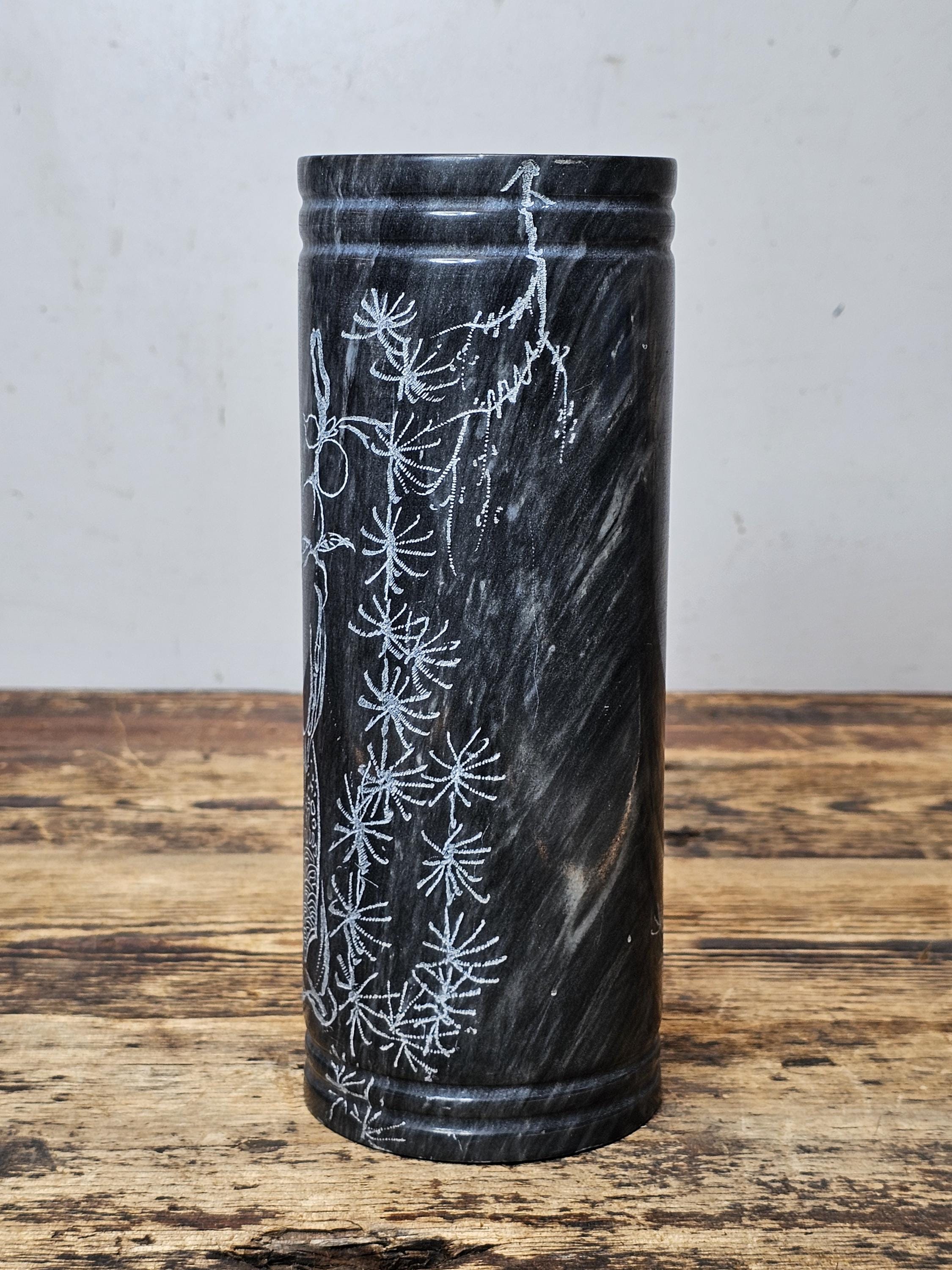 Vintage Chinese Etched Marble Vase / Brush Pot