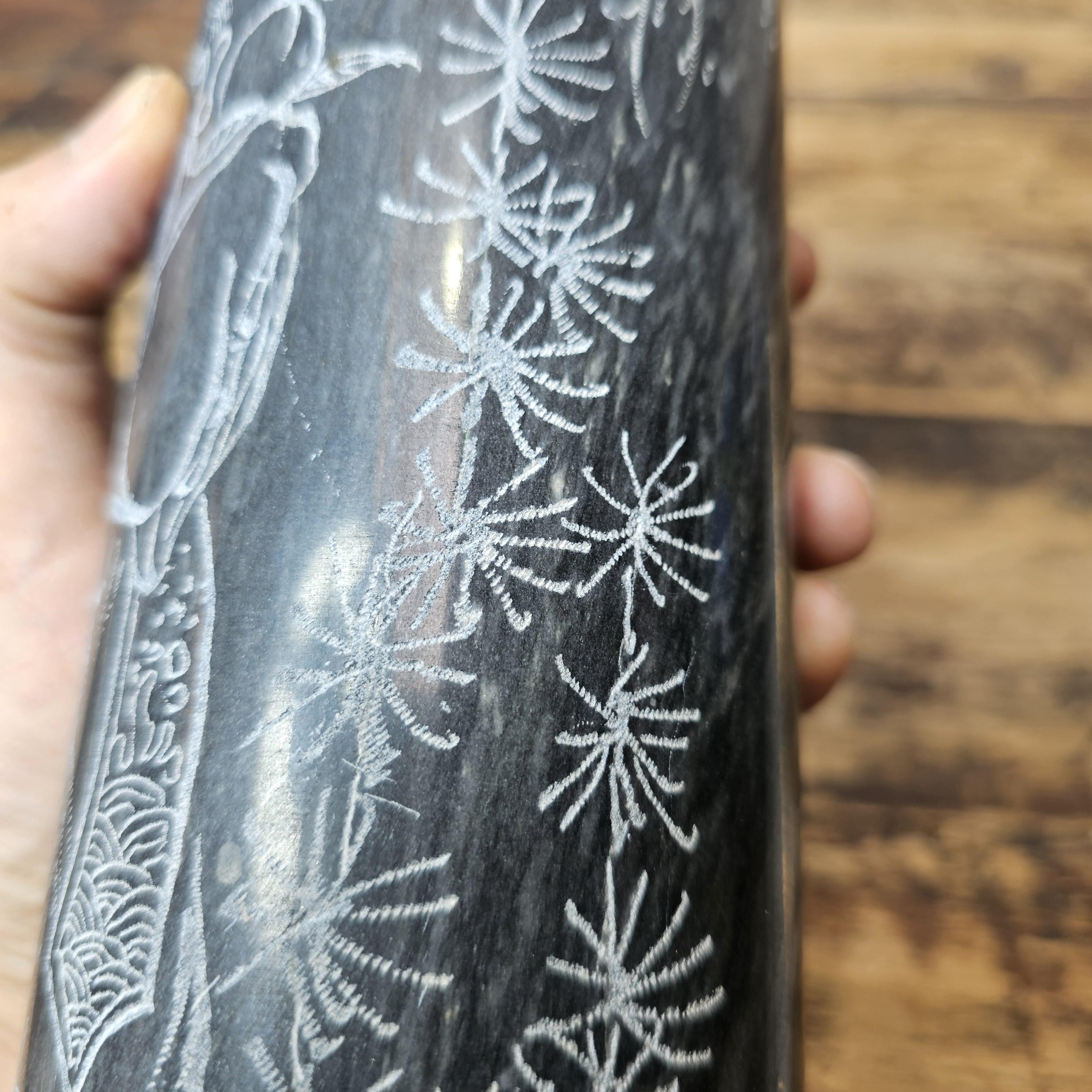 Vintage Chinese Etched Marble Vase / Brush Pot