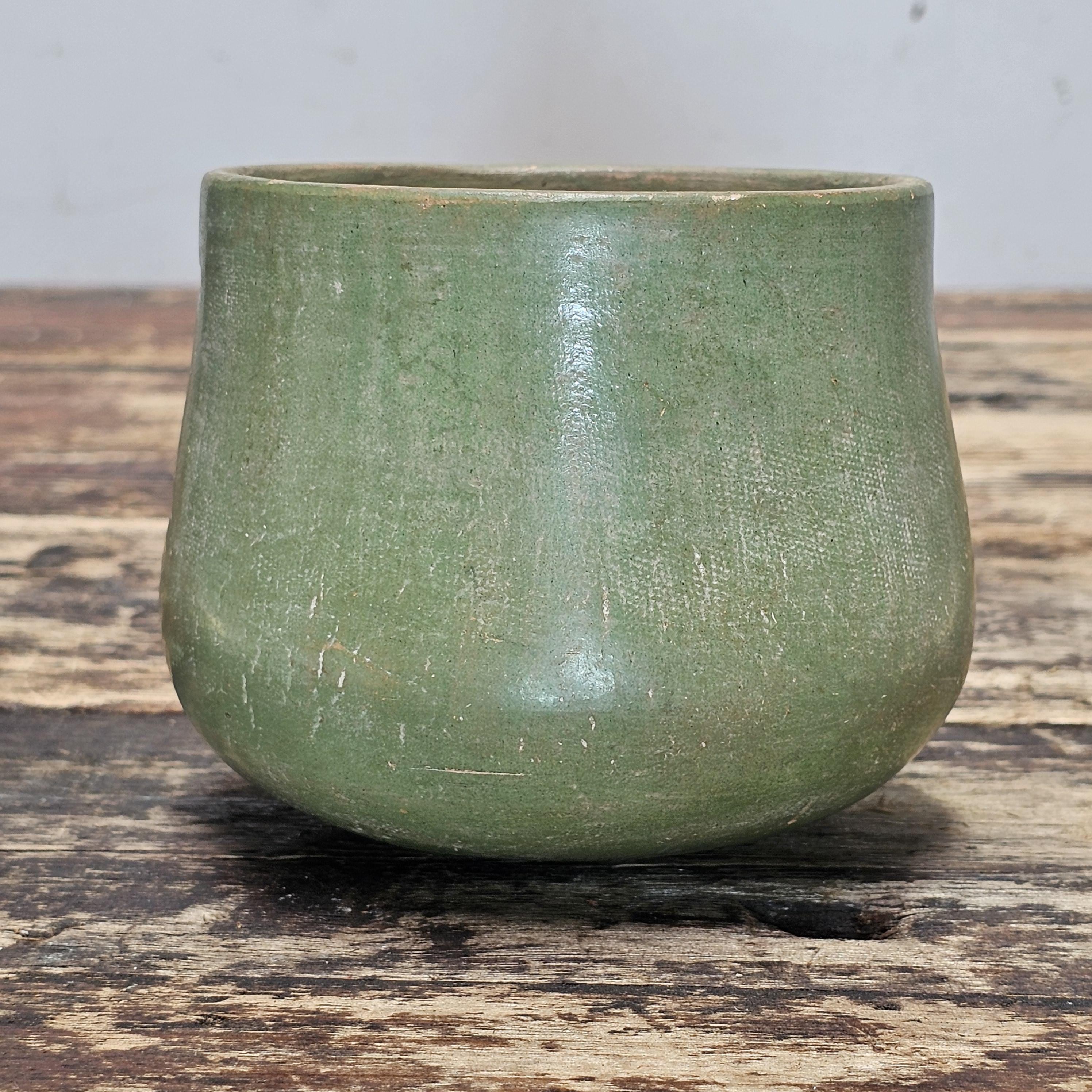 Mayan-Style Carved Jade-Green Vase (Modern Reproduction)