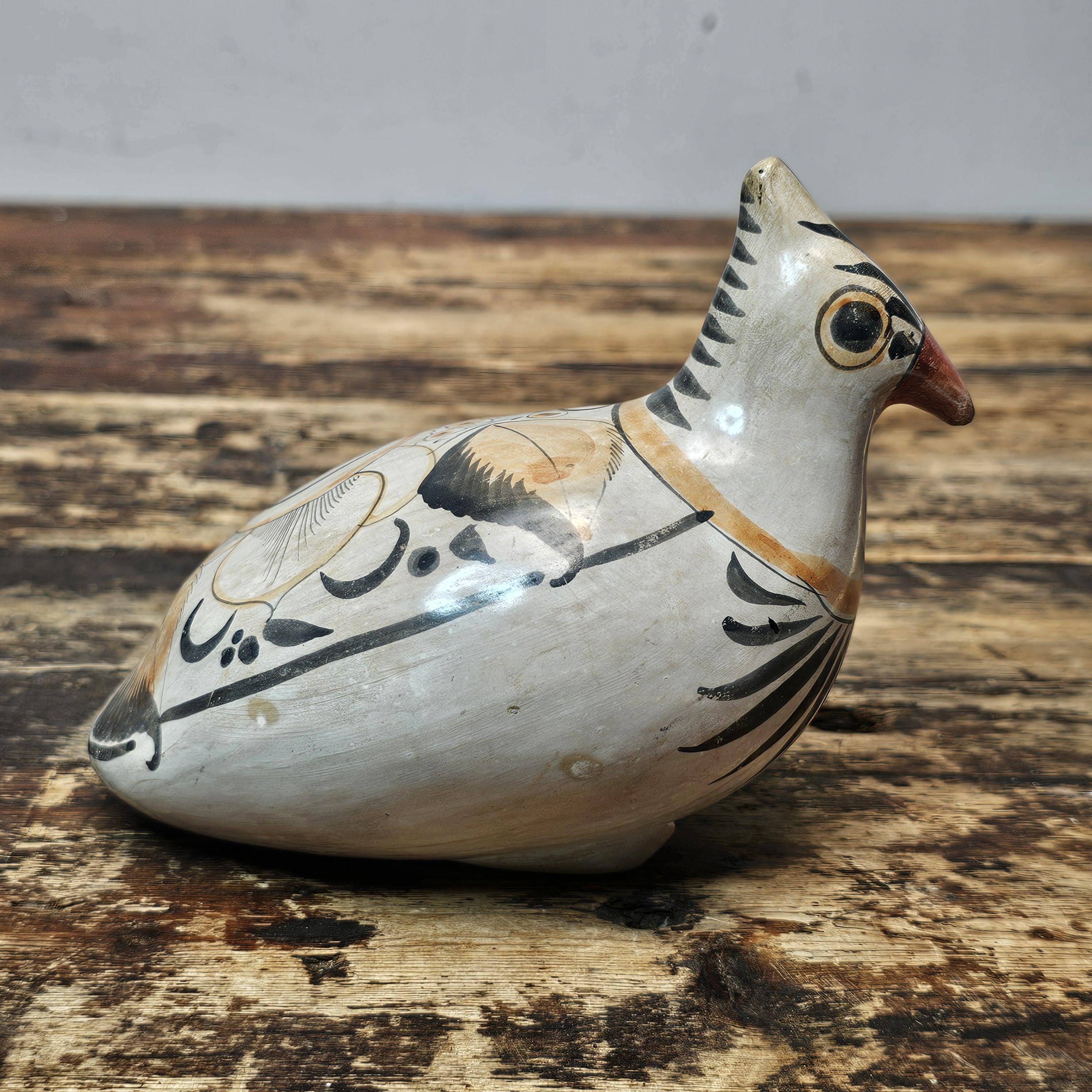 Vintage Hand-Painted Tonalá Pottery Bird | Jalisco, Mexico Folk Art 6.75"L