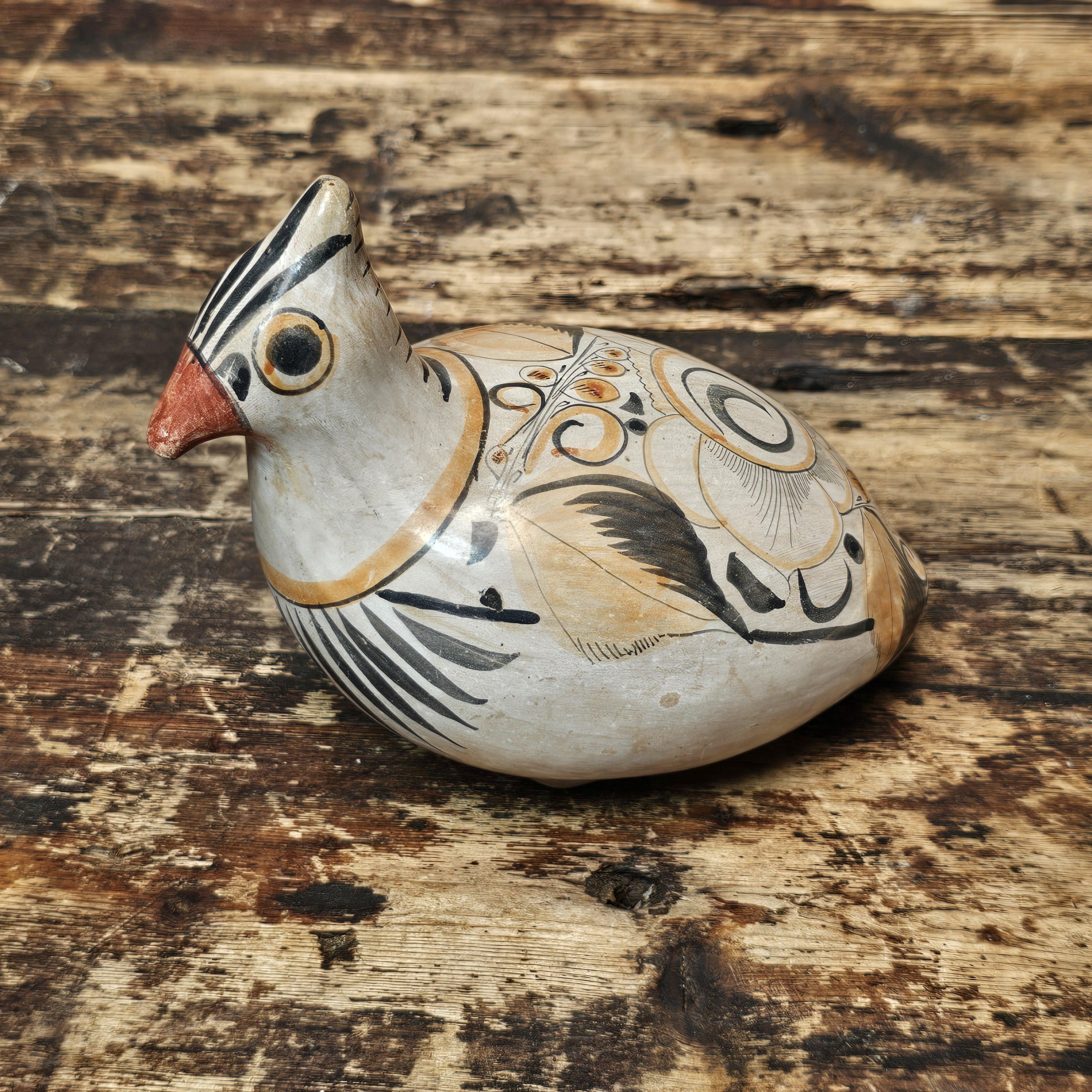 Vintage Hand-Painted Tonalá Pottery Bird | Jalisco, Mexico Folk Art 6.75"L
