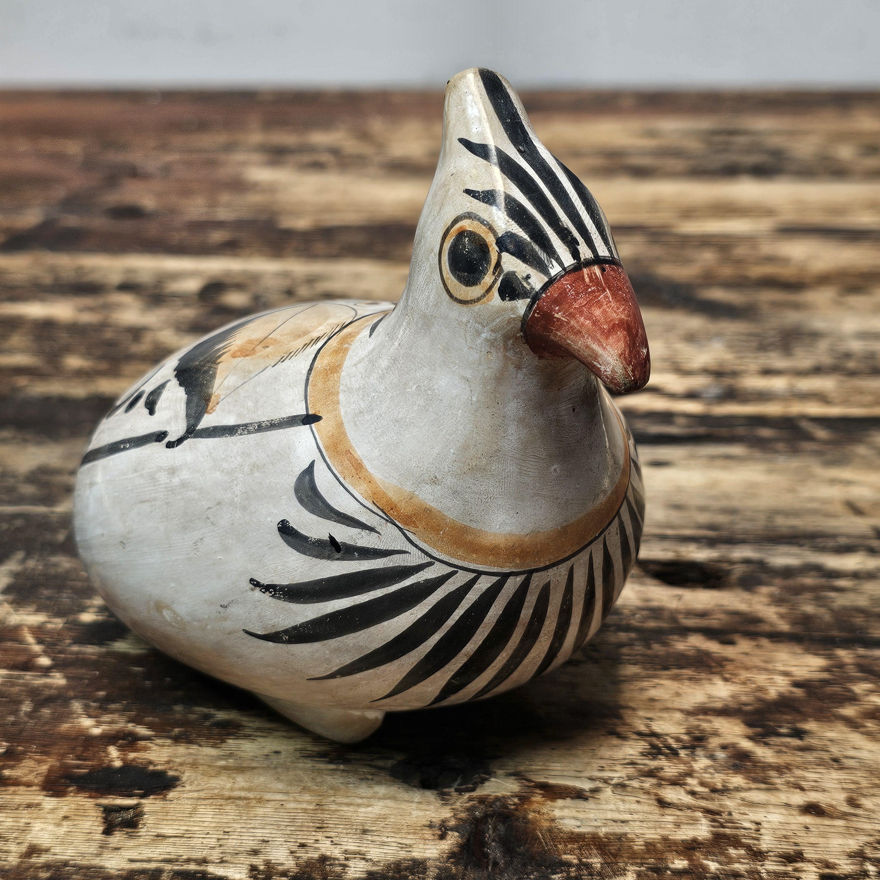 Vintage Hand-Painted Tonalá Pottery Bird | Jalisco, Mexico Folk Art 6.75"L