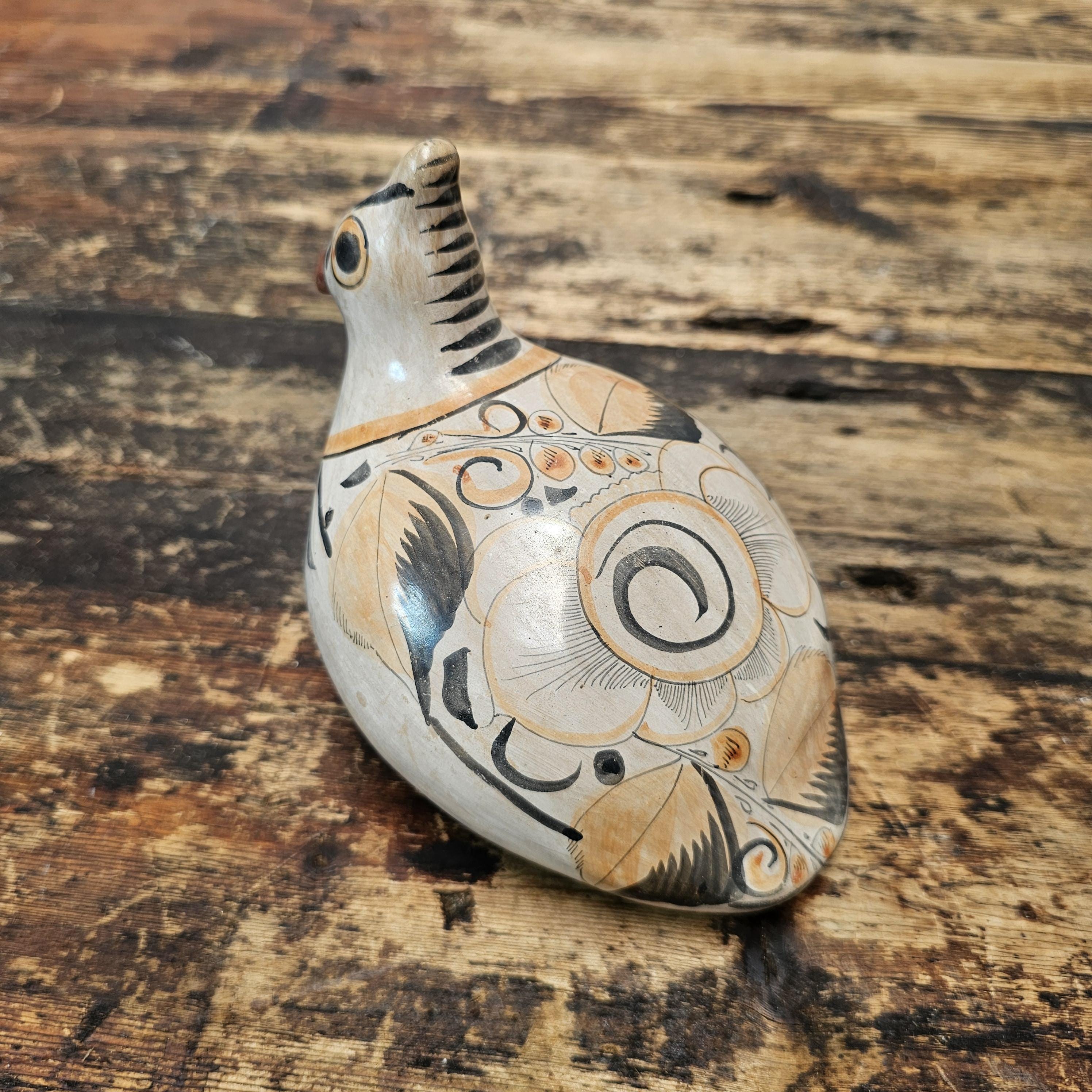 Vintage Hand-Painted Tonalá Pottery Bird | Jalisco, Mexico Folk Art 6.75"L