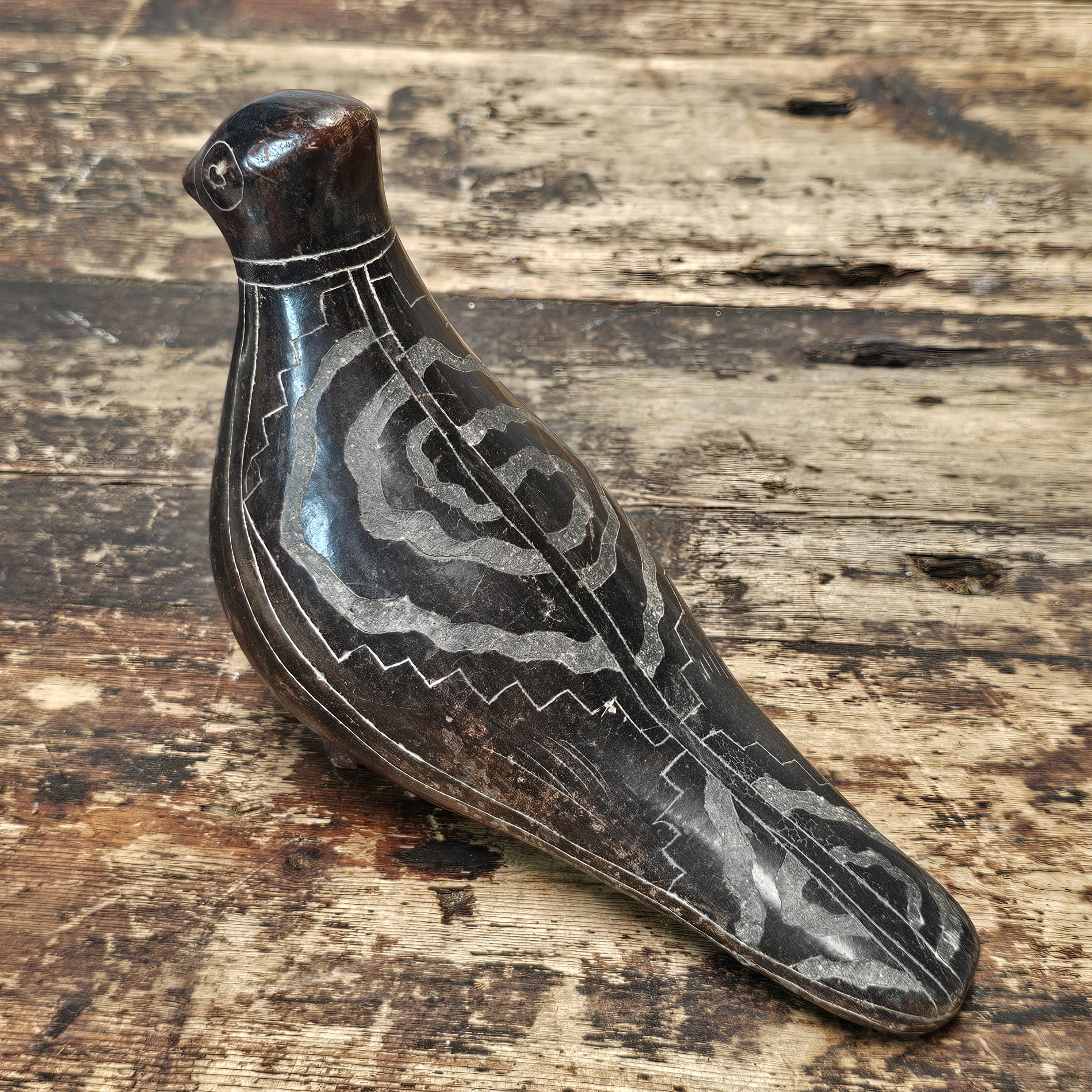Black Tonalá Sgraffito & Burnished Pottery Bird | Jalisco, Mexico Folk Art 8"L