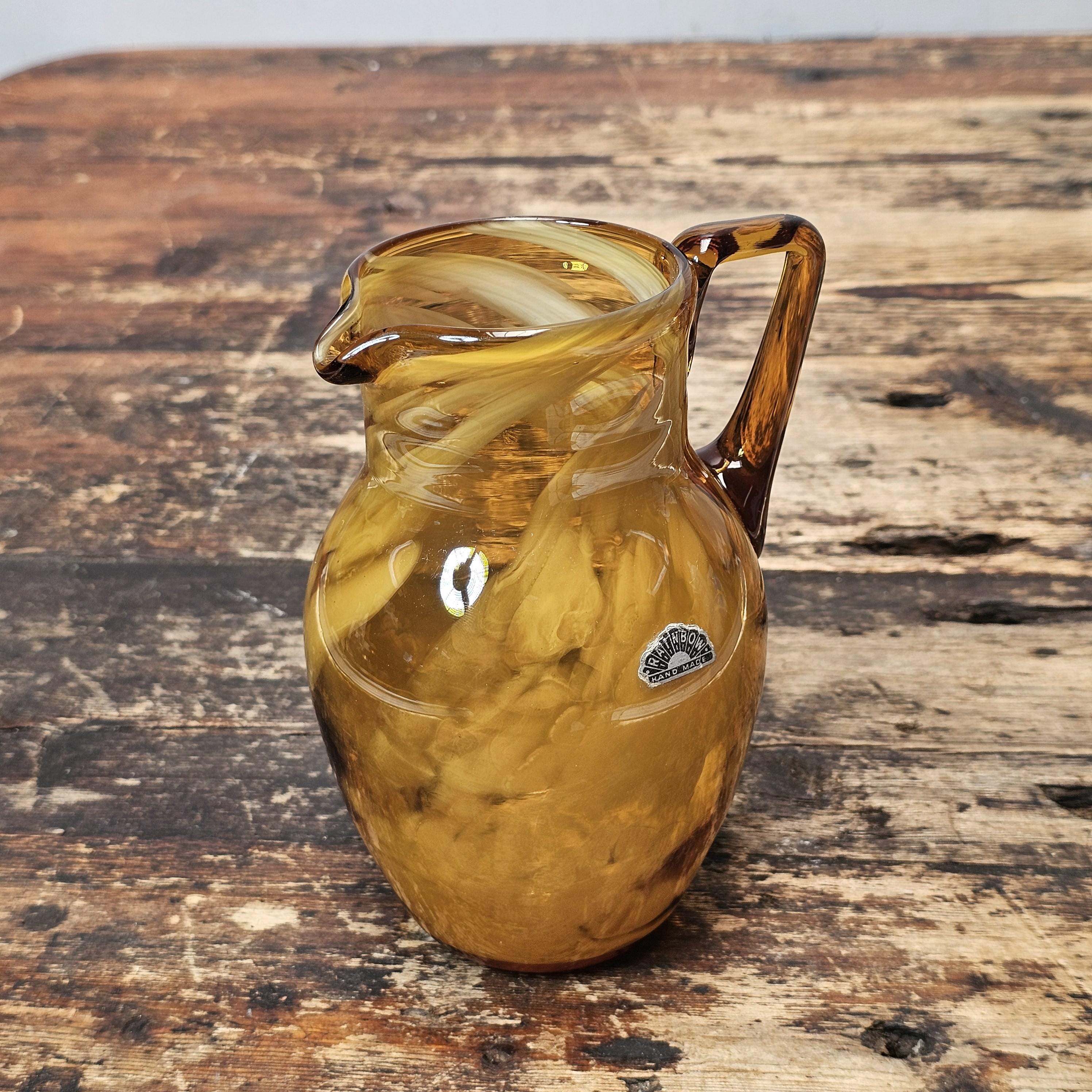 Vintage Rainbow Art Glass Co. "Folded Ribbon" Pitcher Mid-Century USA 6"H