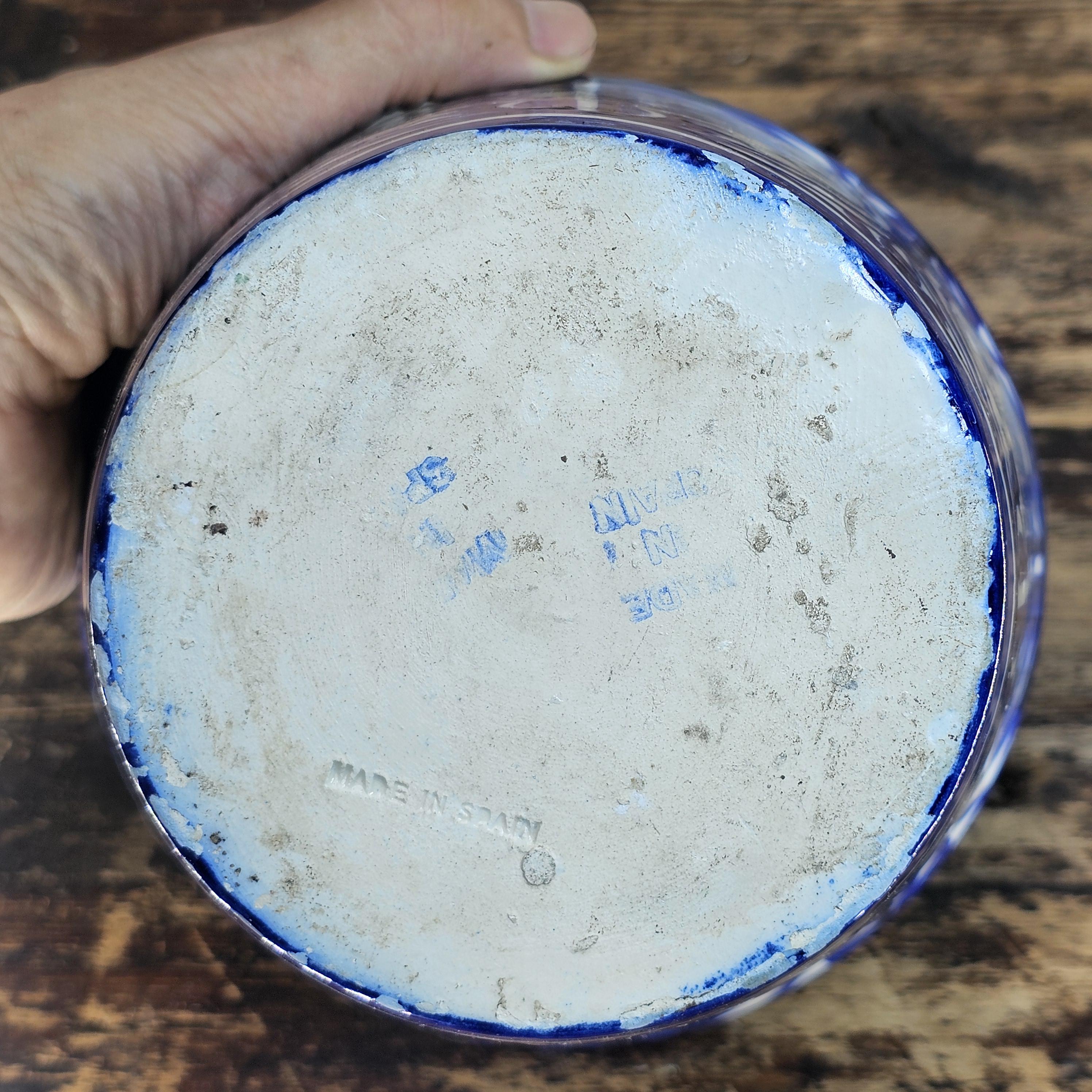 Vintage Spanish Talavera Pottery Planter | Blue & White Hand-Painted