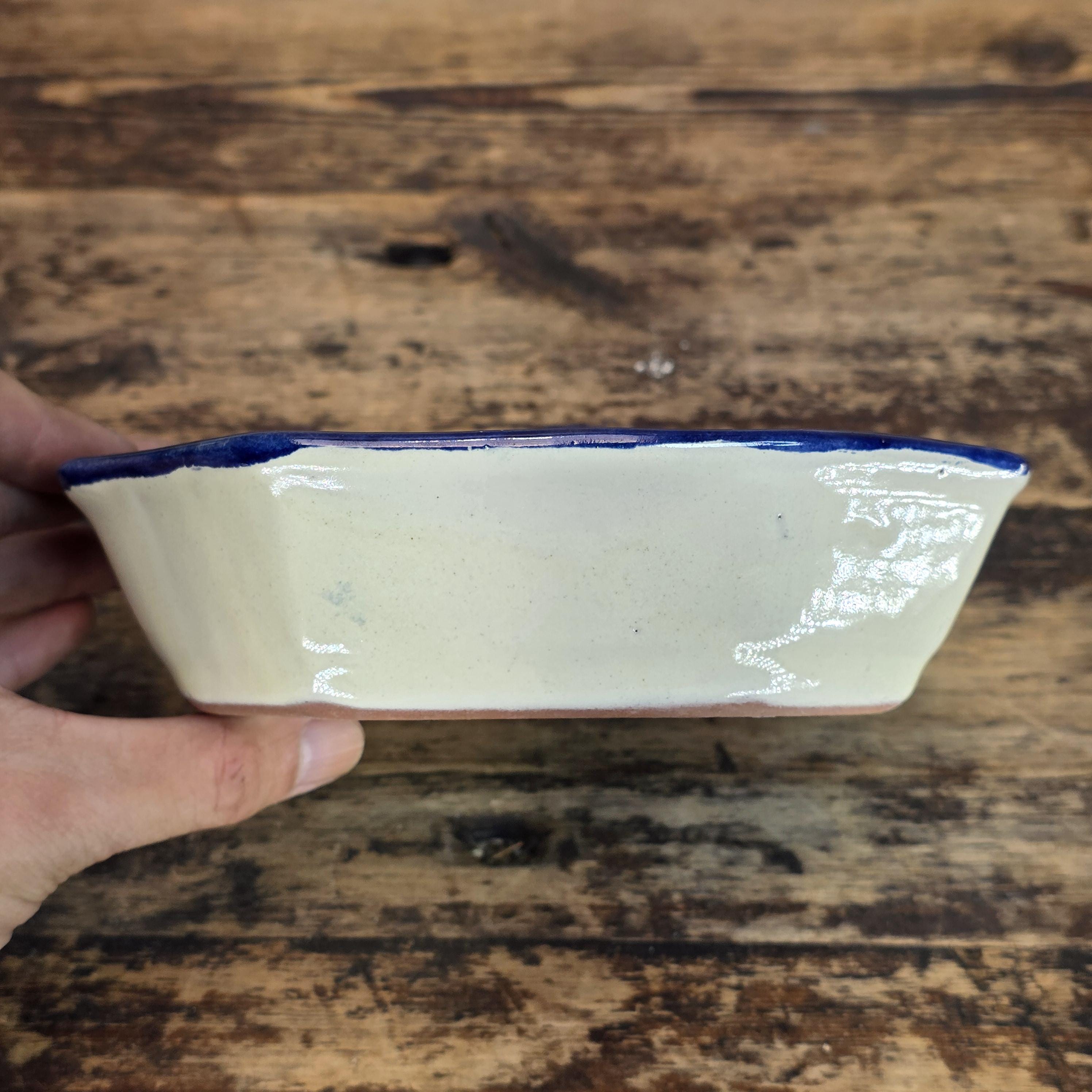 Talavera Pottery Bowl - Blue & White Octagonal Dish Signed R. VENEGAS