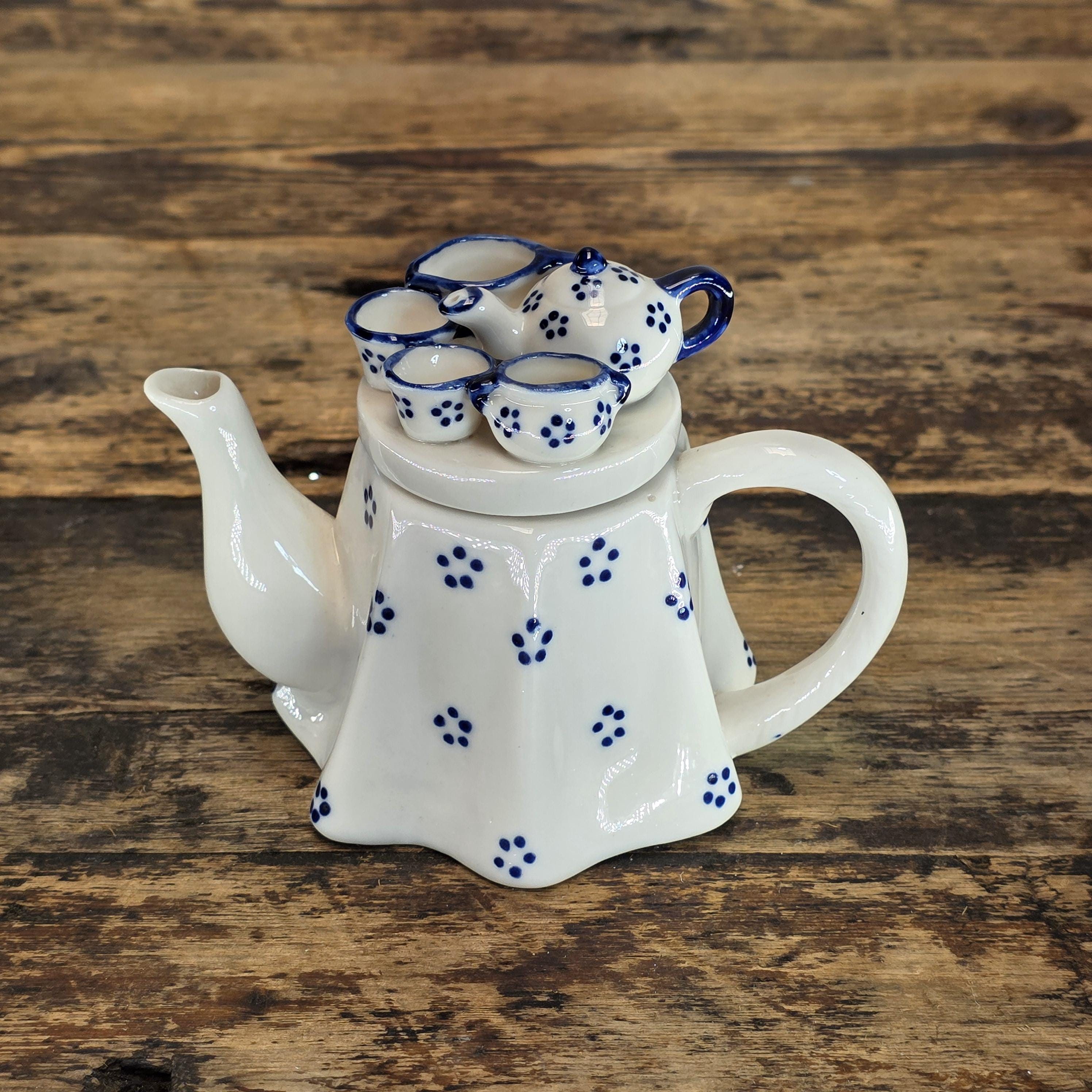 Vintage "Tea Party" Novelty Teapot - Delft Blue Style - Japanese Export Ceramic