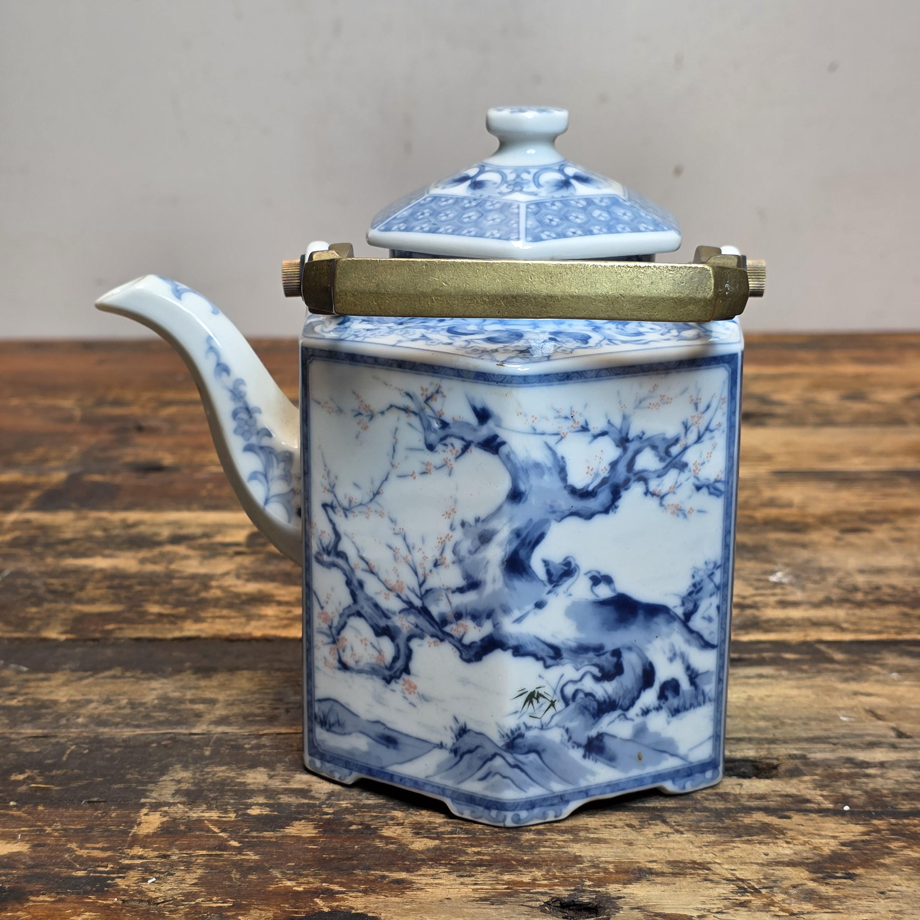 Vintage Dolphin China Hexagonal Teapot - Japanese Porcelain, Arita Style