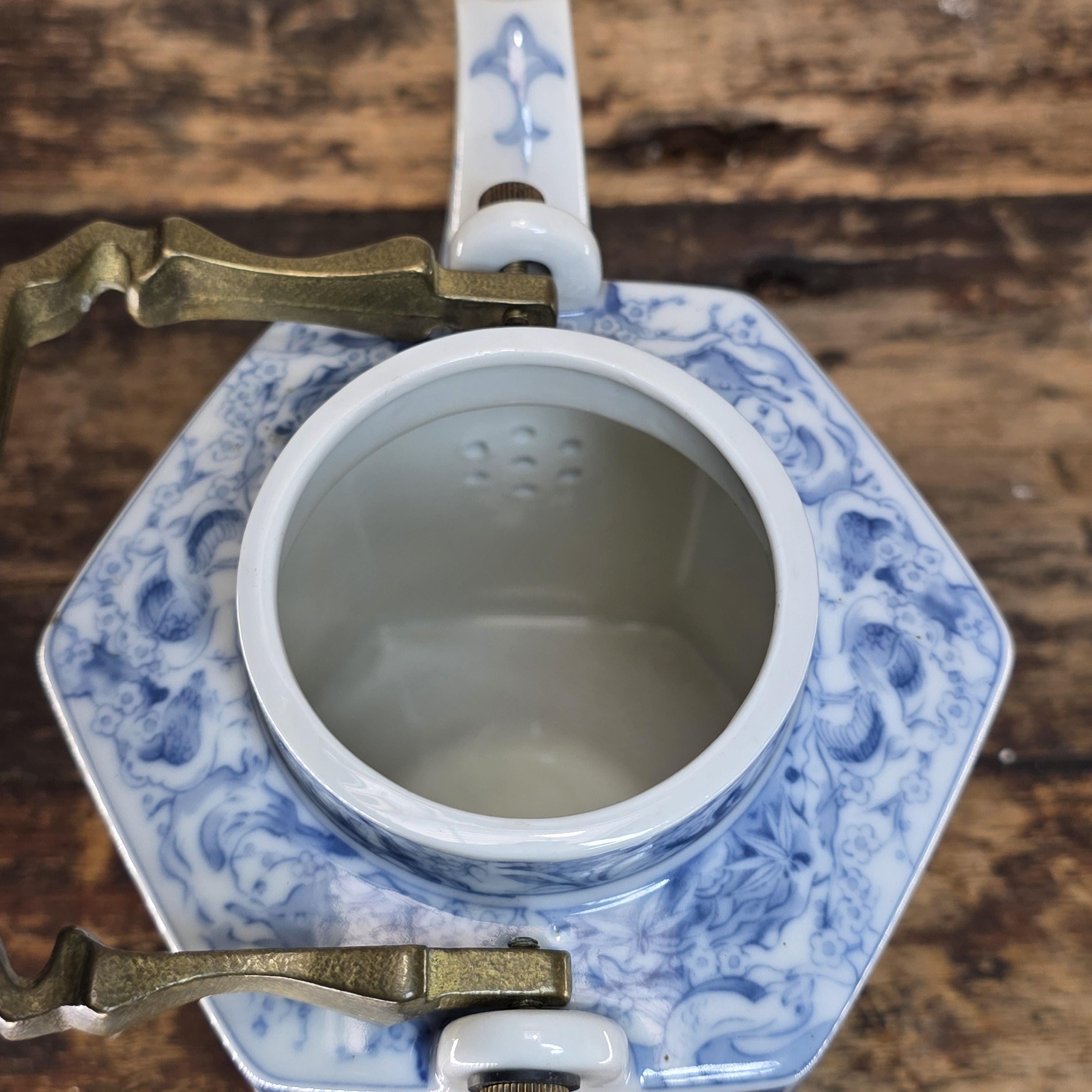 Vintage Dolphin China Hexagonal Teapot - Japanese Porcelain, Arita Style